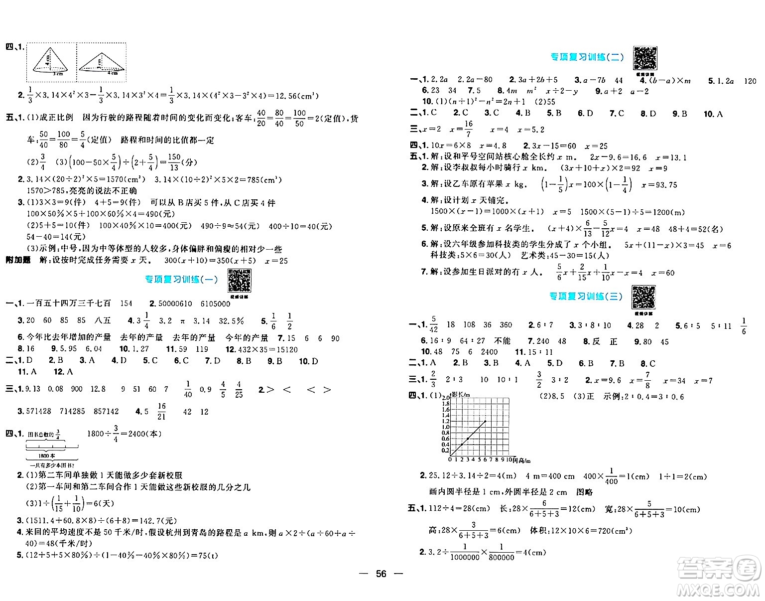 江西教育出版社2024年春陽光同學一線名師全優(yōu)好卷六年級數(shù)學下冊人教版答案