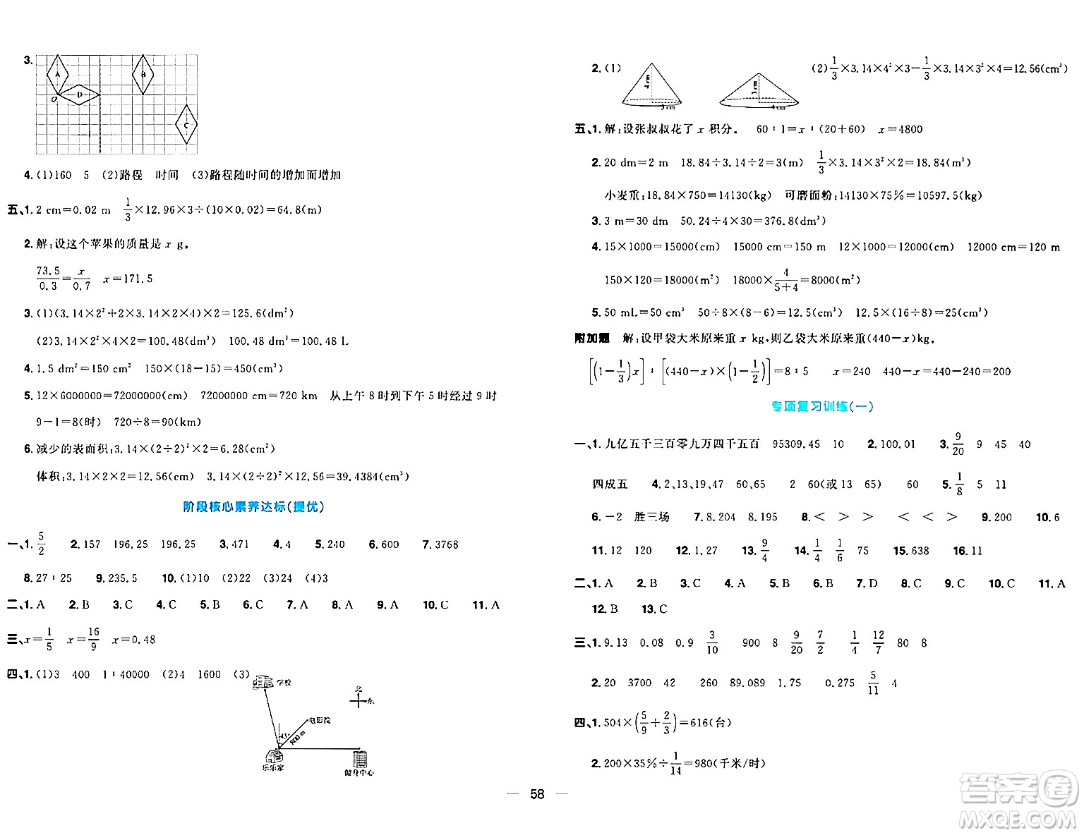 江西教育出版社2024年春陽光同學一線名師全優(yōu)好卷六年級數學下冊北師大版答案