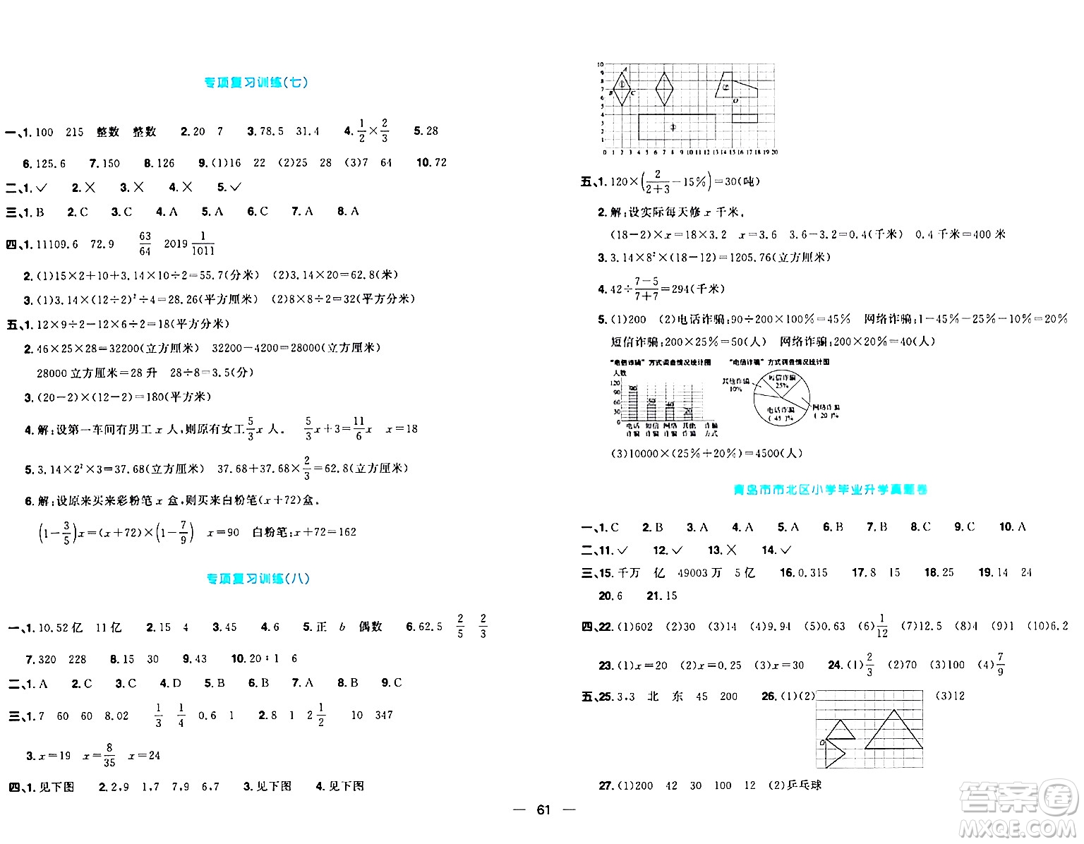 江西教育出版社2024年春陽光同學(xué)一線名師全優(yōu)好卷六年級(jí)數(shù)學(xué)下冊(cè)青島版答案