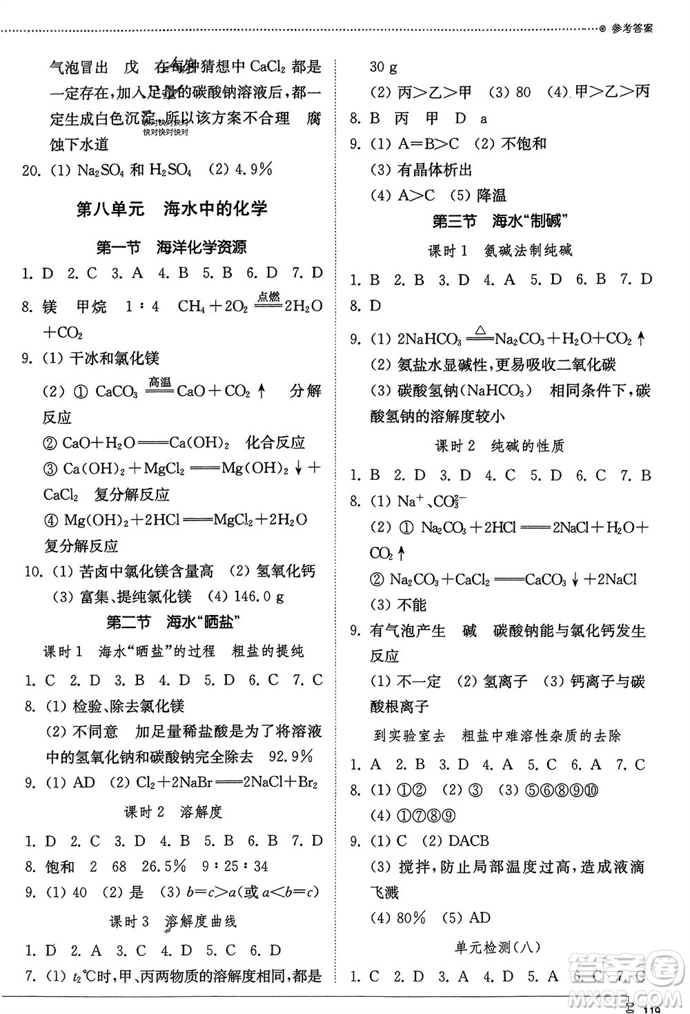 山東教育出版社2024年春初中同步練習(xí)冊九年級化學(xué)下冊魯教版參考答案