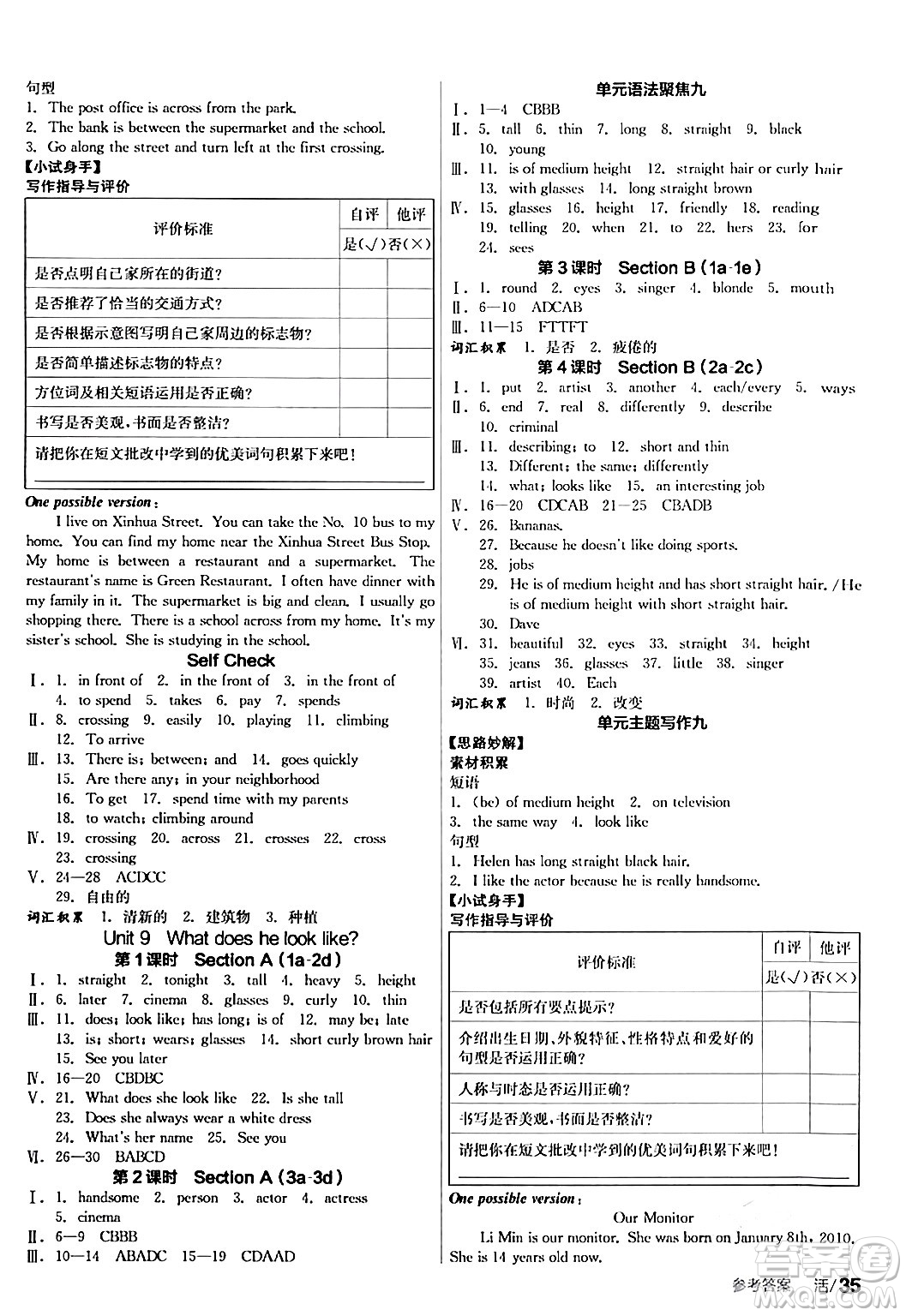 陽光出版社2024年春全品學(xué)練考七年級(jí)英語下冊(cè)人教版答案