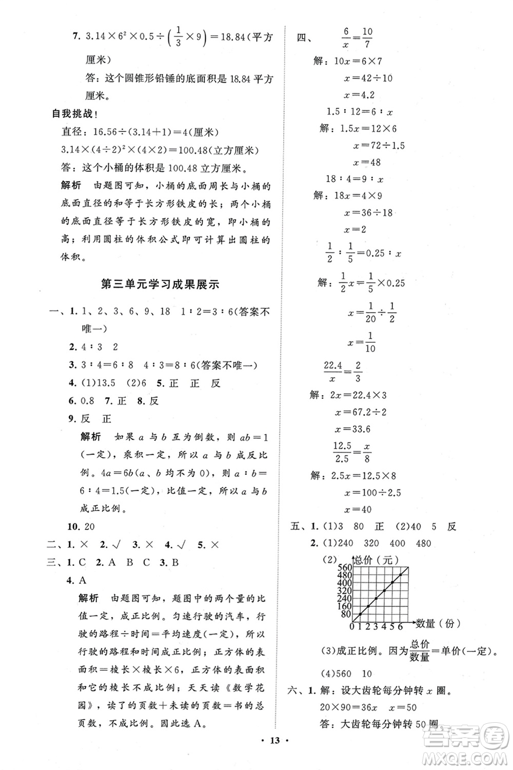 山東教育出版社2024年春小學(xué)同步練習(xí)冊分層指導(dǎo)六年級(jí)數(shù)學(xué)下冊通用版參考答案