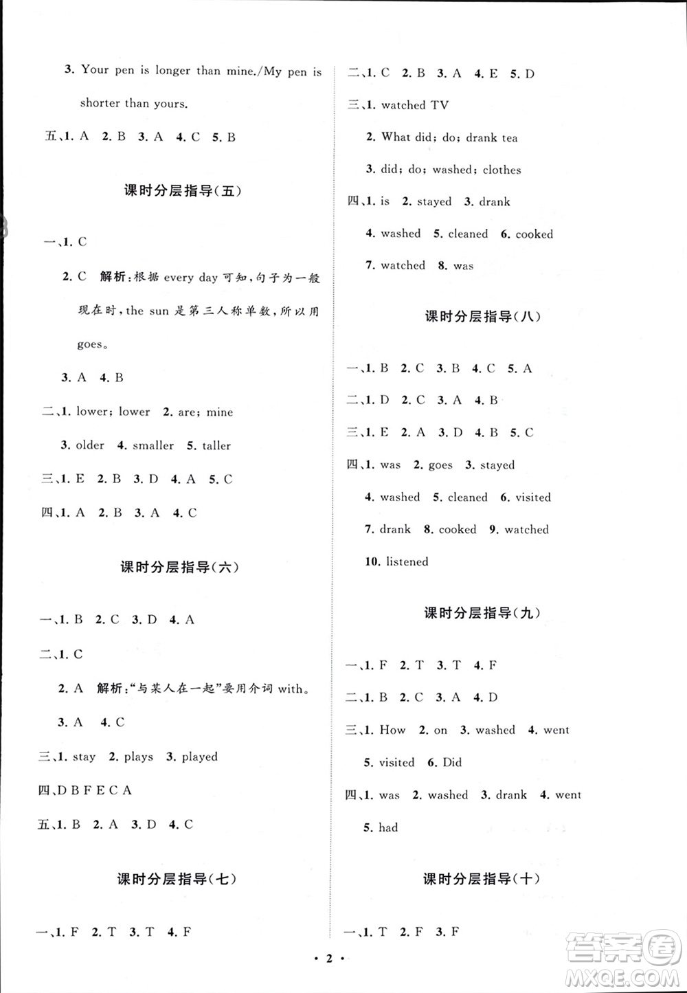 山東教育出版社2024年春小學(xué)同步練習(xí)冊(cè)分層指導(dǎo)六年級(jí)英語下冊(cè)人教版參考答案