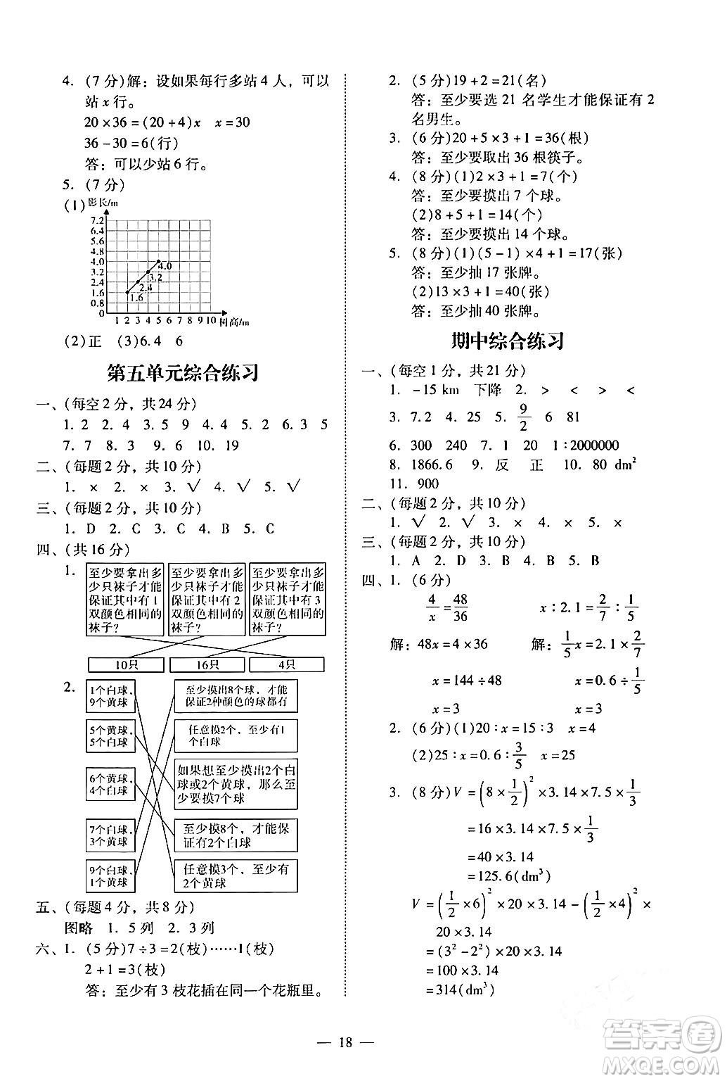 廣州出版社2024年春小學(xué)數(shù)學(xué)目標(biāo)實(shí)施手冊(cè)六年級(jí)數(shù)學(xué)下冊(cè)廣州專版答案