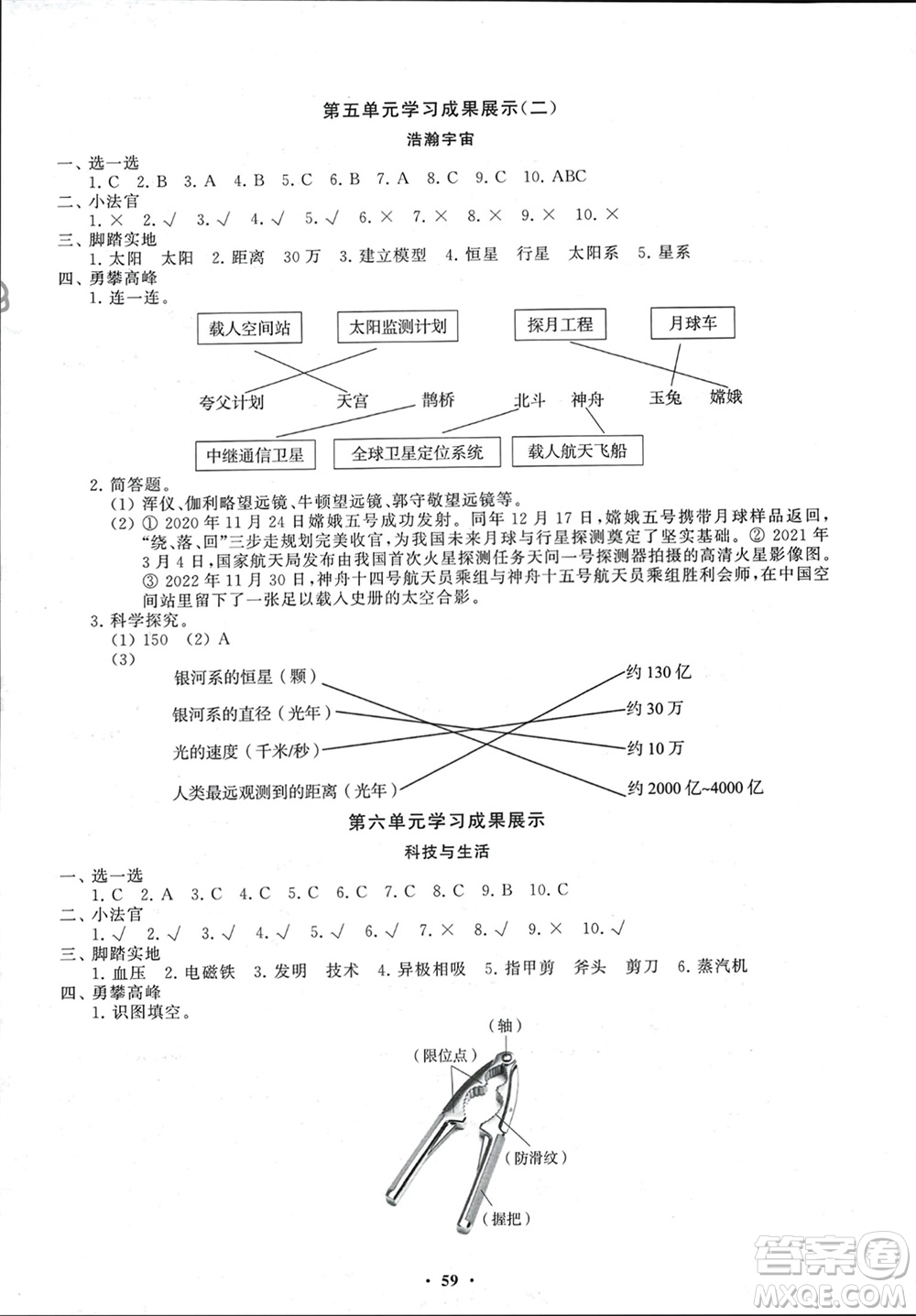 山東教育出版社2024年春小學(xué)同步練習(xí)冊分層指導(dǎo)六年級科學(xué)下冊通用版參考答案