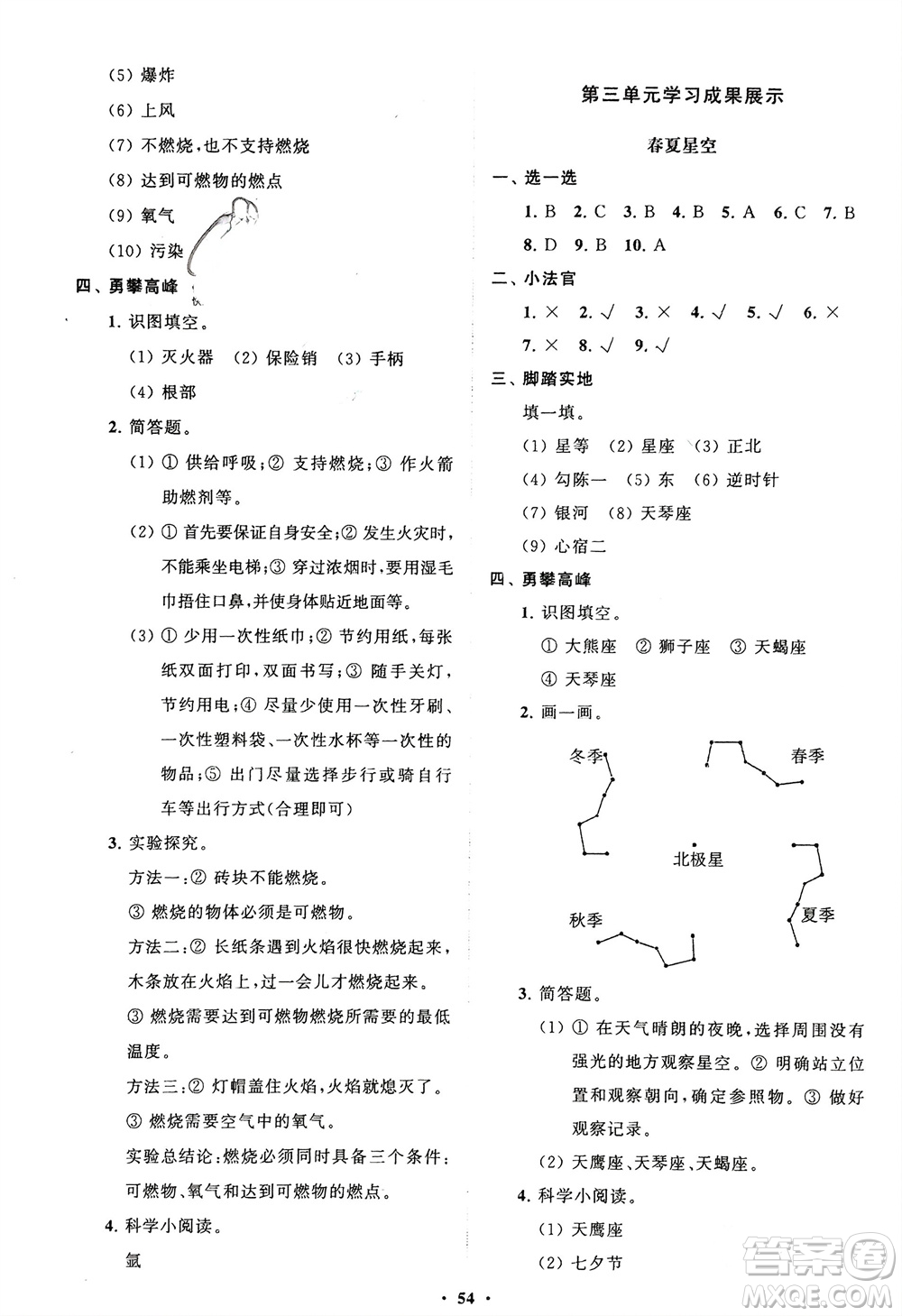 山東教育出版社2024年春小學同步練習冊分層指導五年級科學下冊通用版參考答案