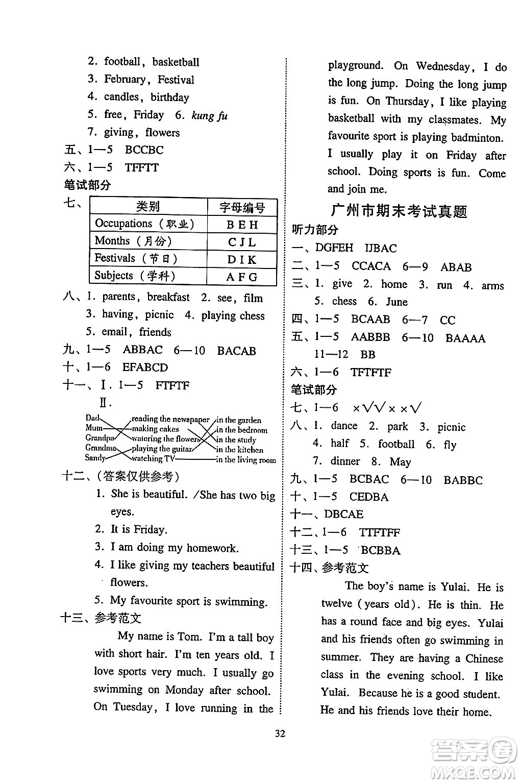 廣州出版社2024年春小學(xué)英語目標實施手冊四年級英語下冊廣州專版答案