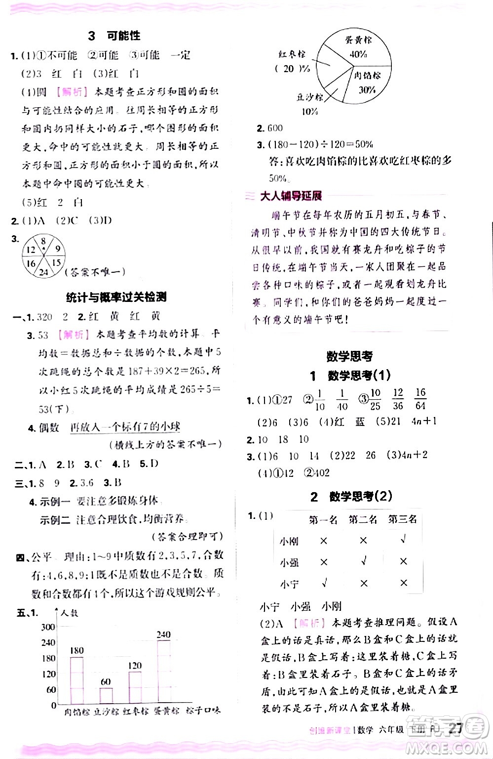 江西人民出版社2024年春王朝霞創(chuàng)維新課堂六年級(jí)數(shù)學(xué)下冊(cè)人教版答案