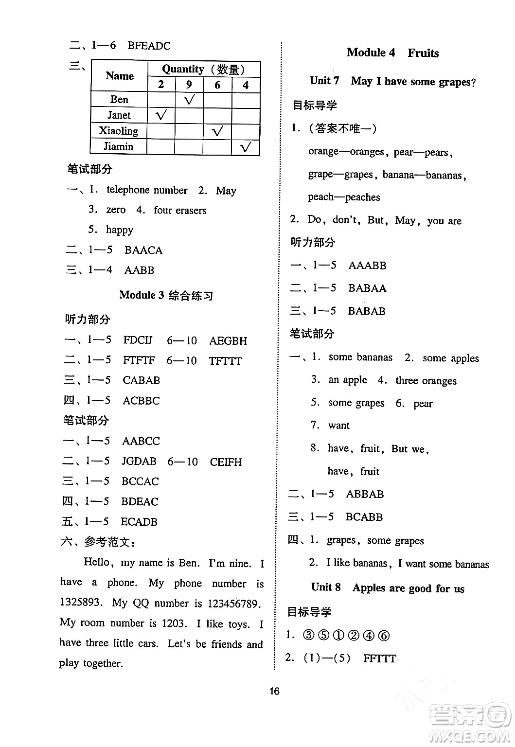 廣州出版社2024年春小學英語目標實施手冊三年級英語下冊廣州專版答案