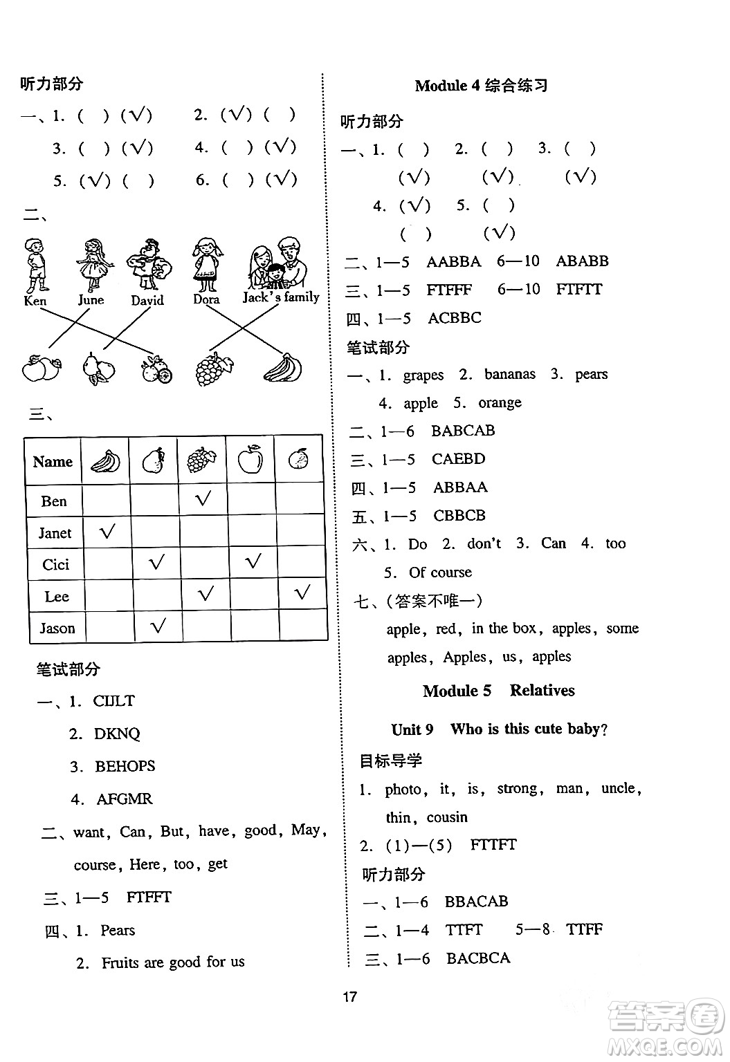 廣州出版社2024年春小學英語目標實施手冊三年級英語下冊廣州專版答案