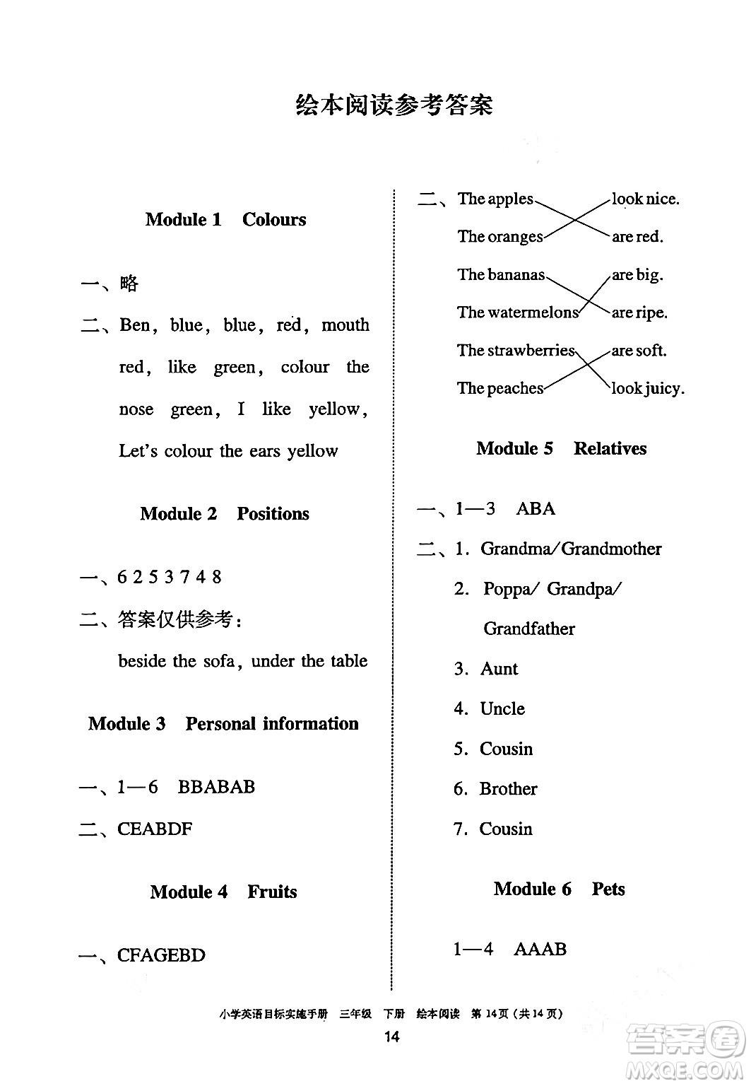 廣州出版社2024年春小學英語目標實施手冊三年級英語下冊廣州專版答案