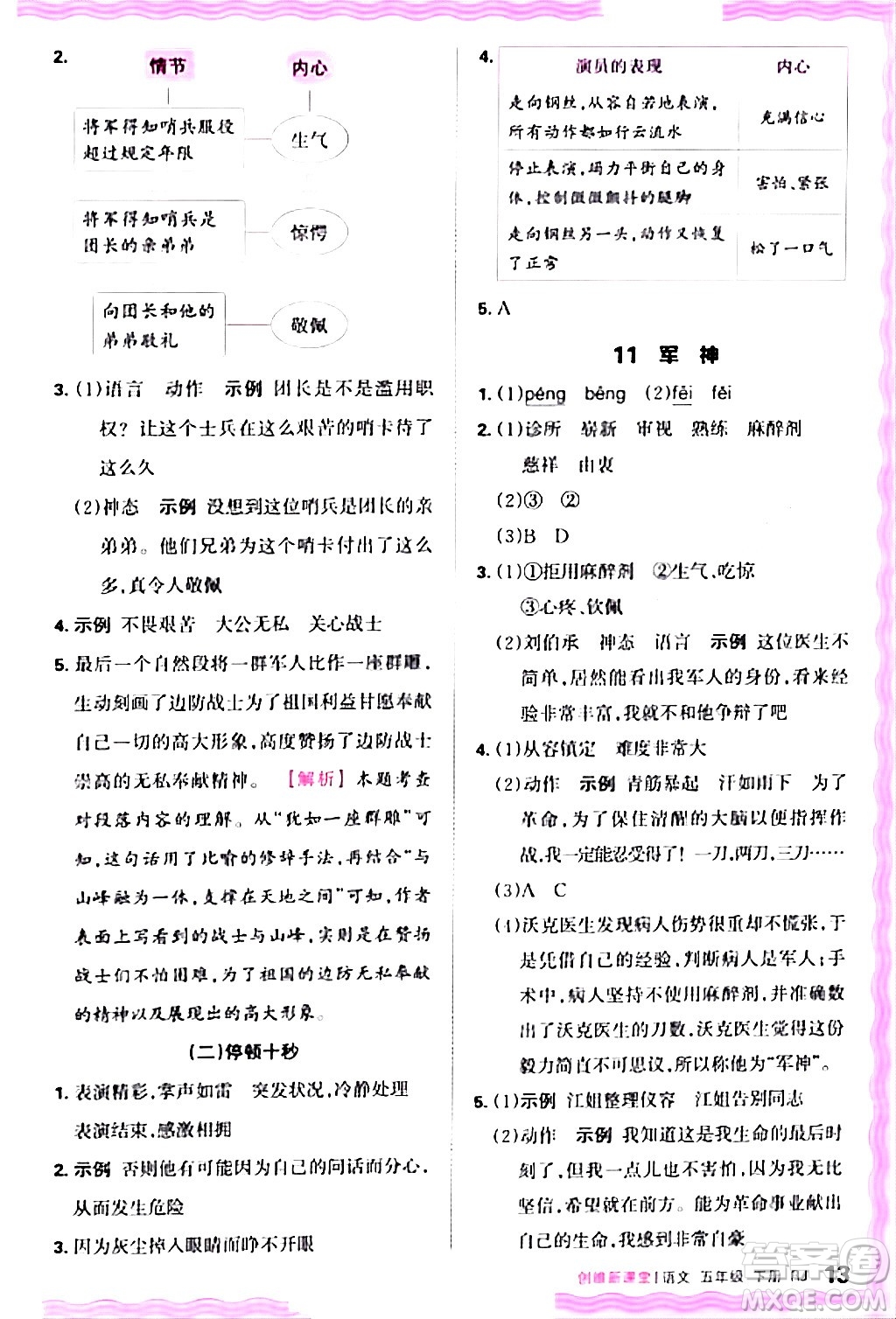 江西人民出版社2024年春王朝霞創(chuàng)維新課堂五年級(jí)語(yǔ)文下冊(cè)人教版答案