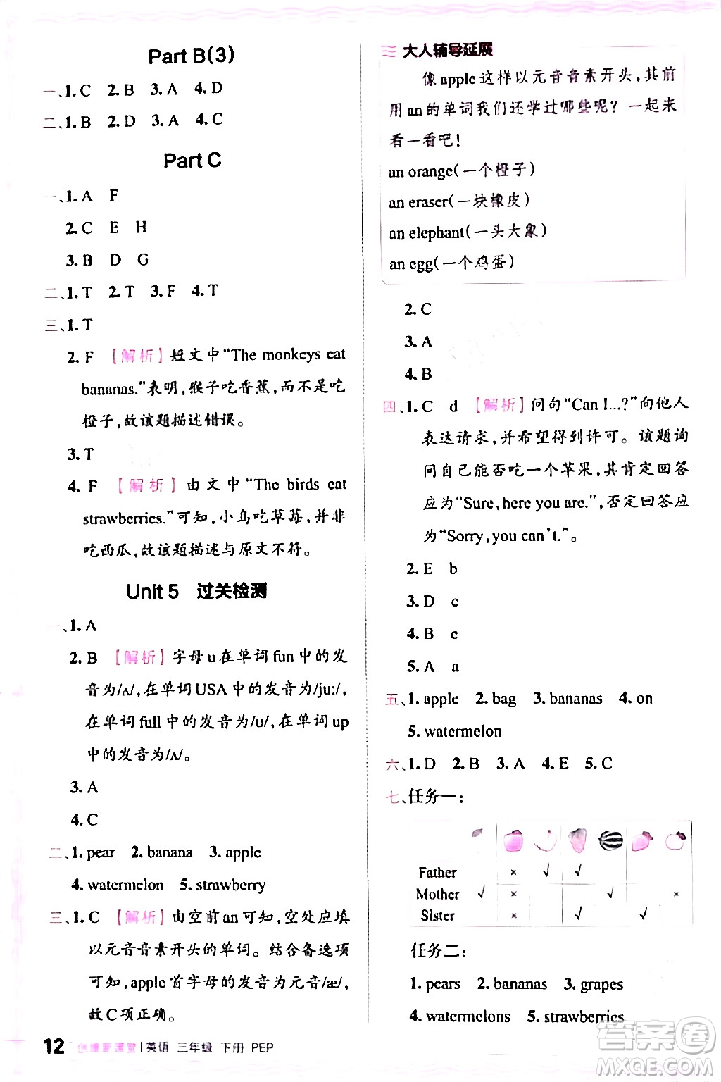 江西人民出版社2024年春王朝霞創(chuàng)維新課堂三年級英語下冊人教PEP版答案