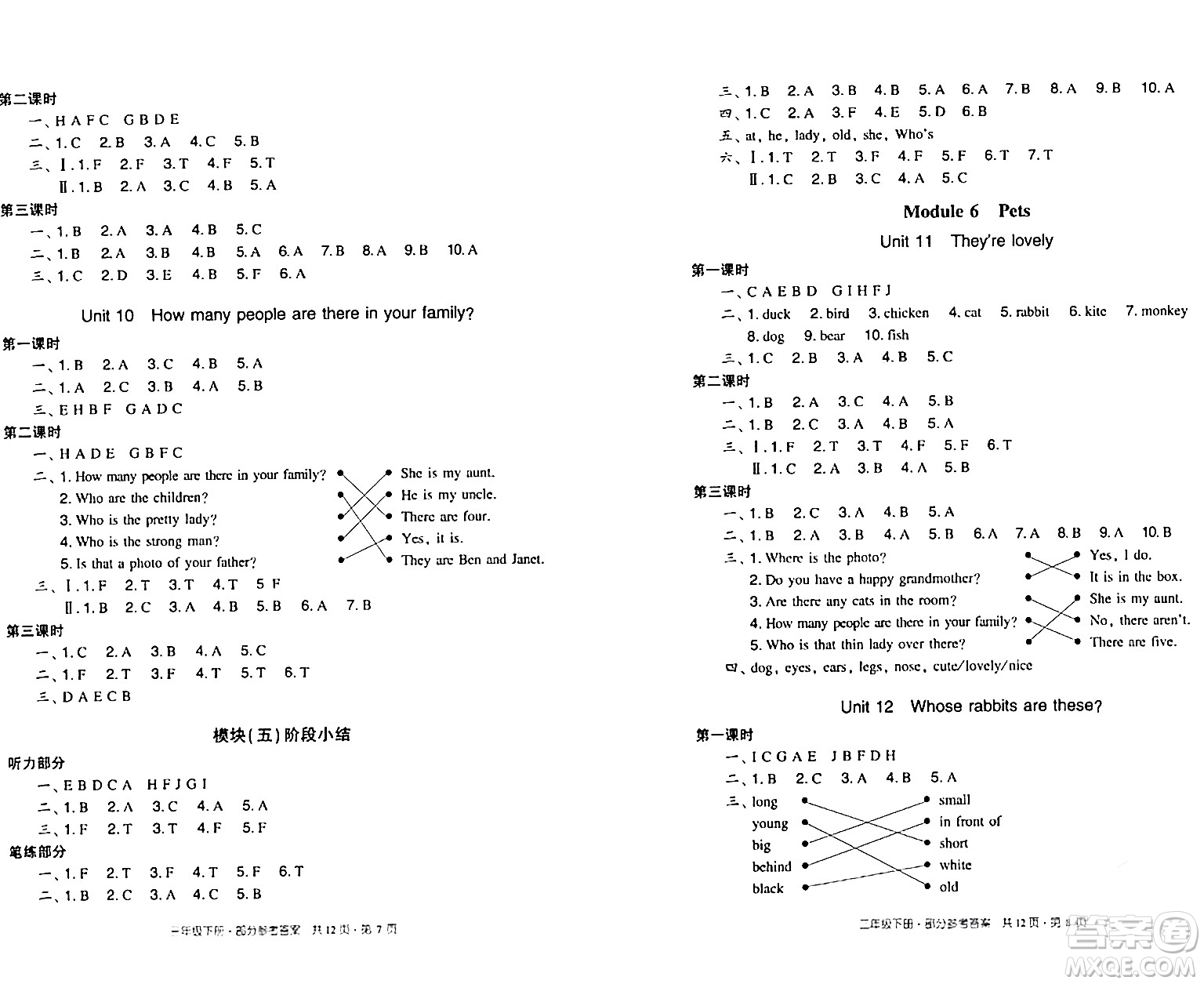 新世紀(jì)出版社2024年春王牌英語(yǔ)小學(xué)英語(yǔ)雙基同步導(dǎo)學(xué)導(dǎo)練三年級(jí)英語(yǔ)下冊(cè)廣州版答案