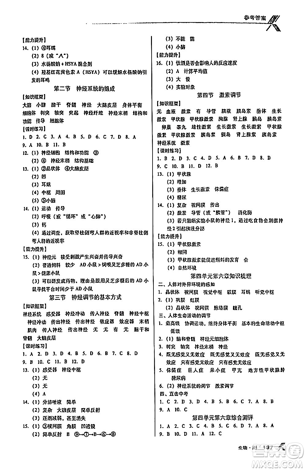 廣東經(jīng)濟(jì)出版社2024年春全優(yōu)點(diǎn)練課計(jì)劃七年級生物下冊人教版答案