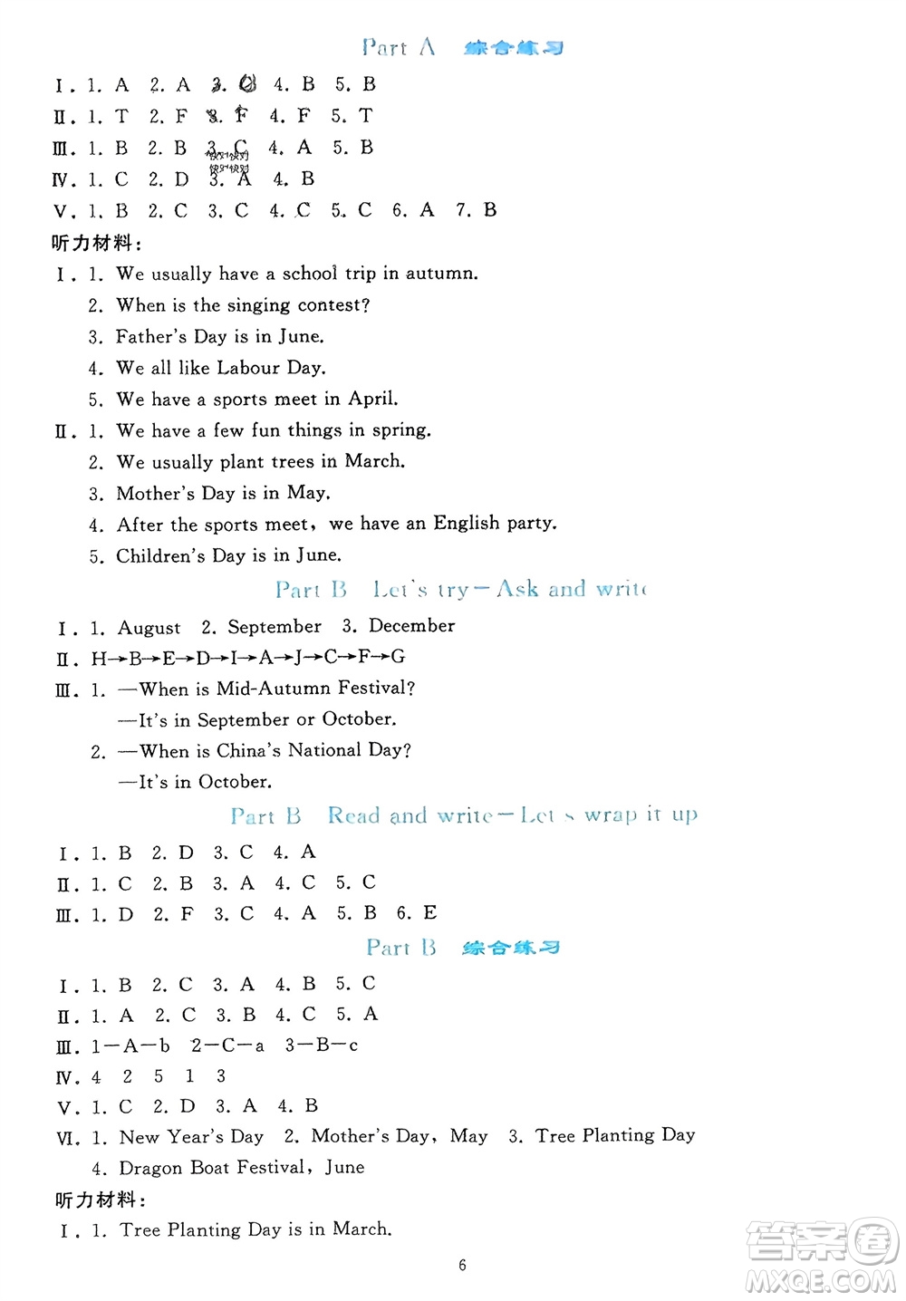 人民教育出版社2024年春同步輕松練習(xí)五年級(jí)英語(yǔ)下冊(cè)人教版參考答案