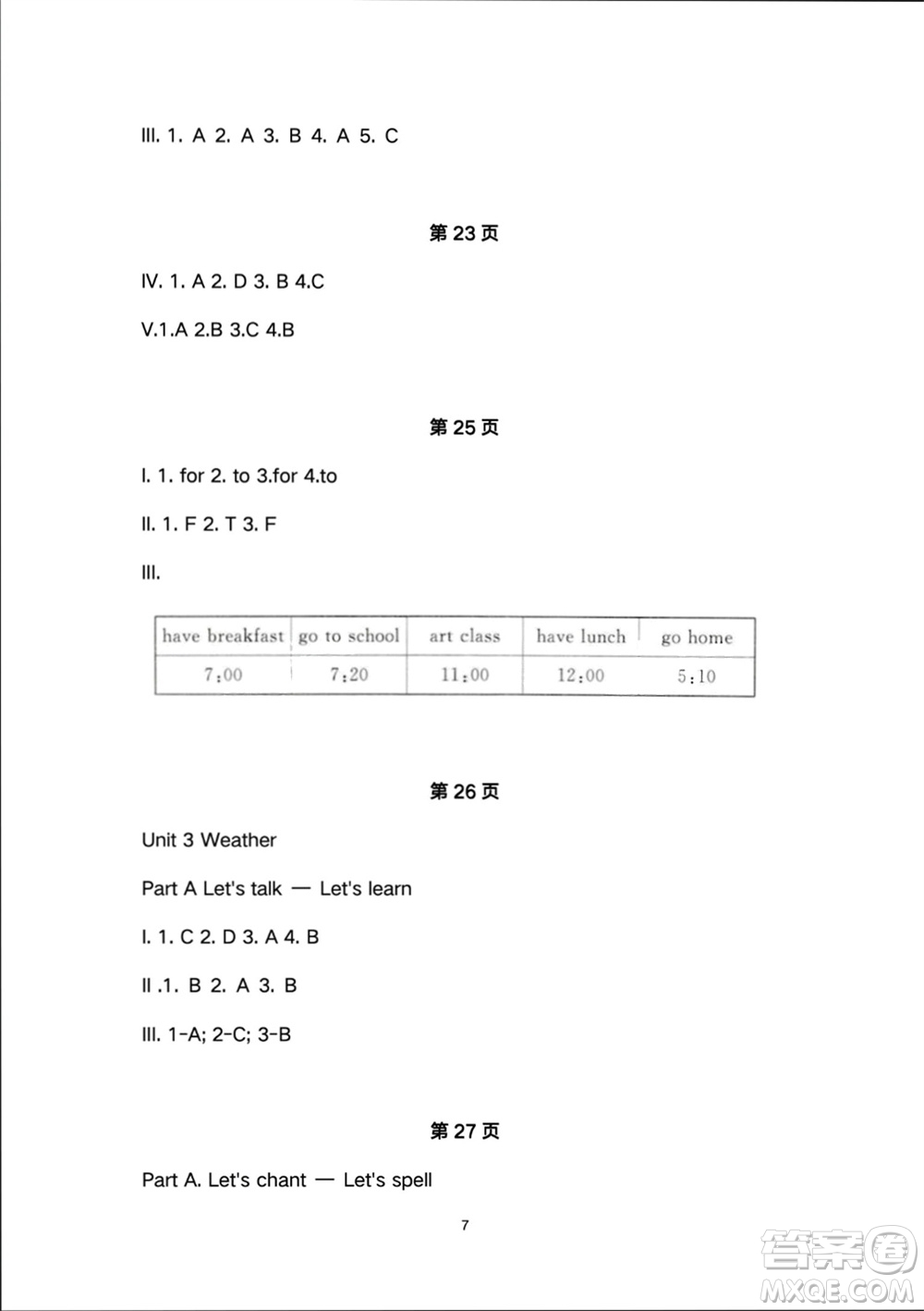 人民教育出版社2024年春同步輕松練習(xí)四年級(jí)英語(yǔ)下冊(cè)人教版參考答案