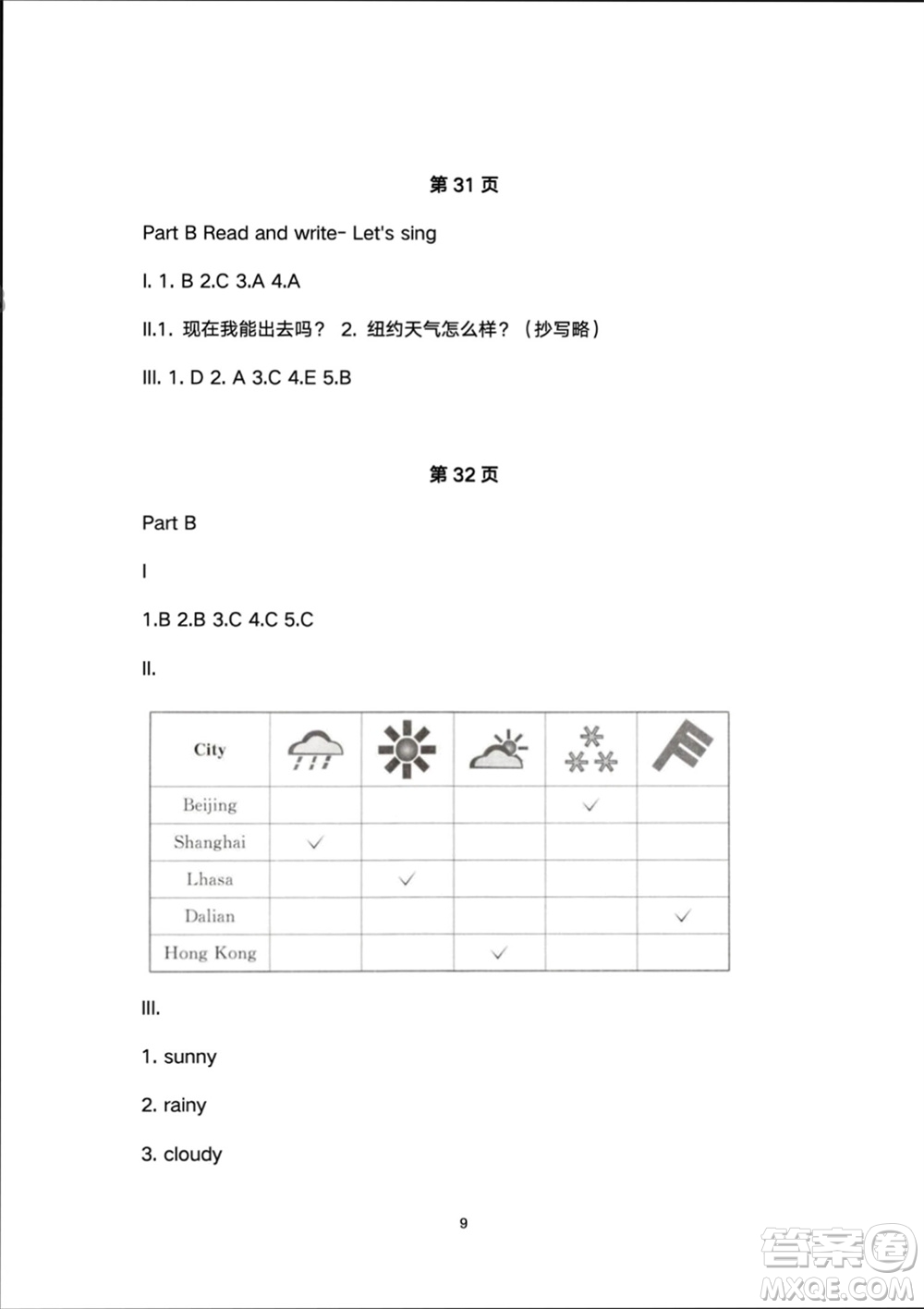 人民教育出版社2024年春同步輕松練習(xí)四年級(jí)英語(yǔ)下冊(cè)人教版參考答案