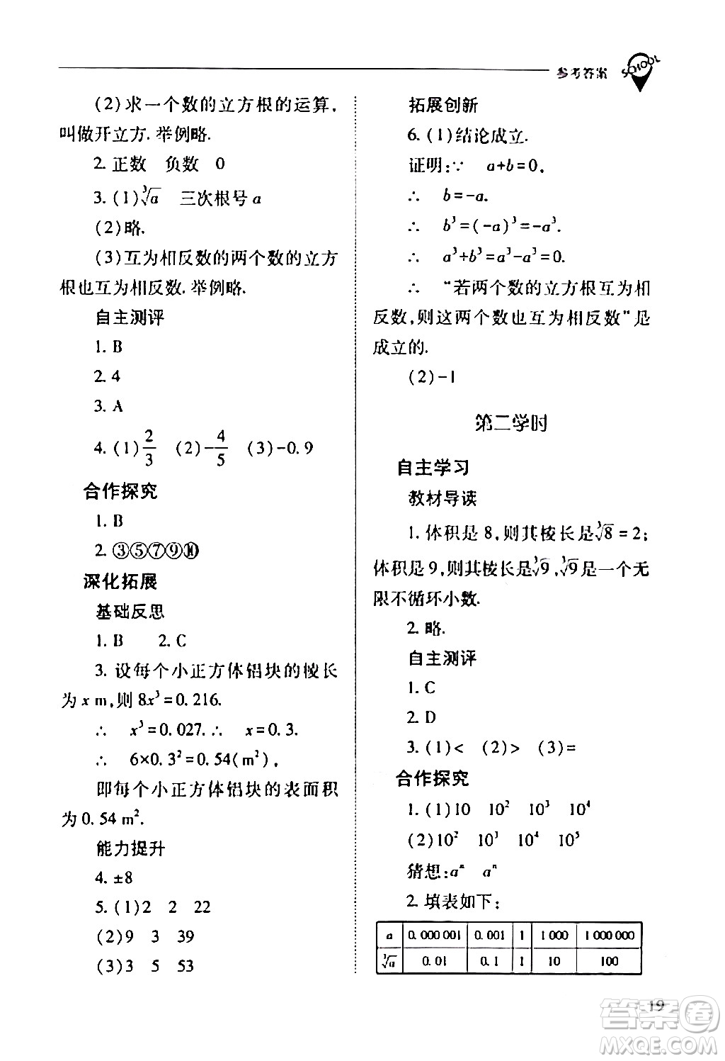 山西教育出版社2024年春新課程問題解決導(dǎo)學(xué)方案七年級(jí)數(shù)學(xué)下冊(cè)人教版答案