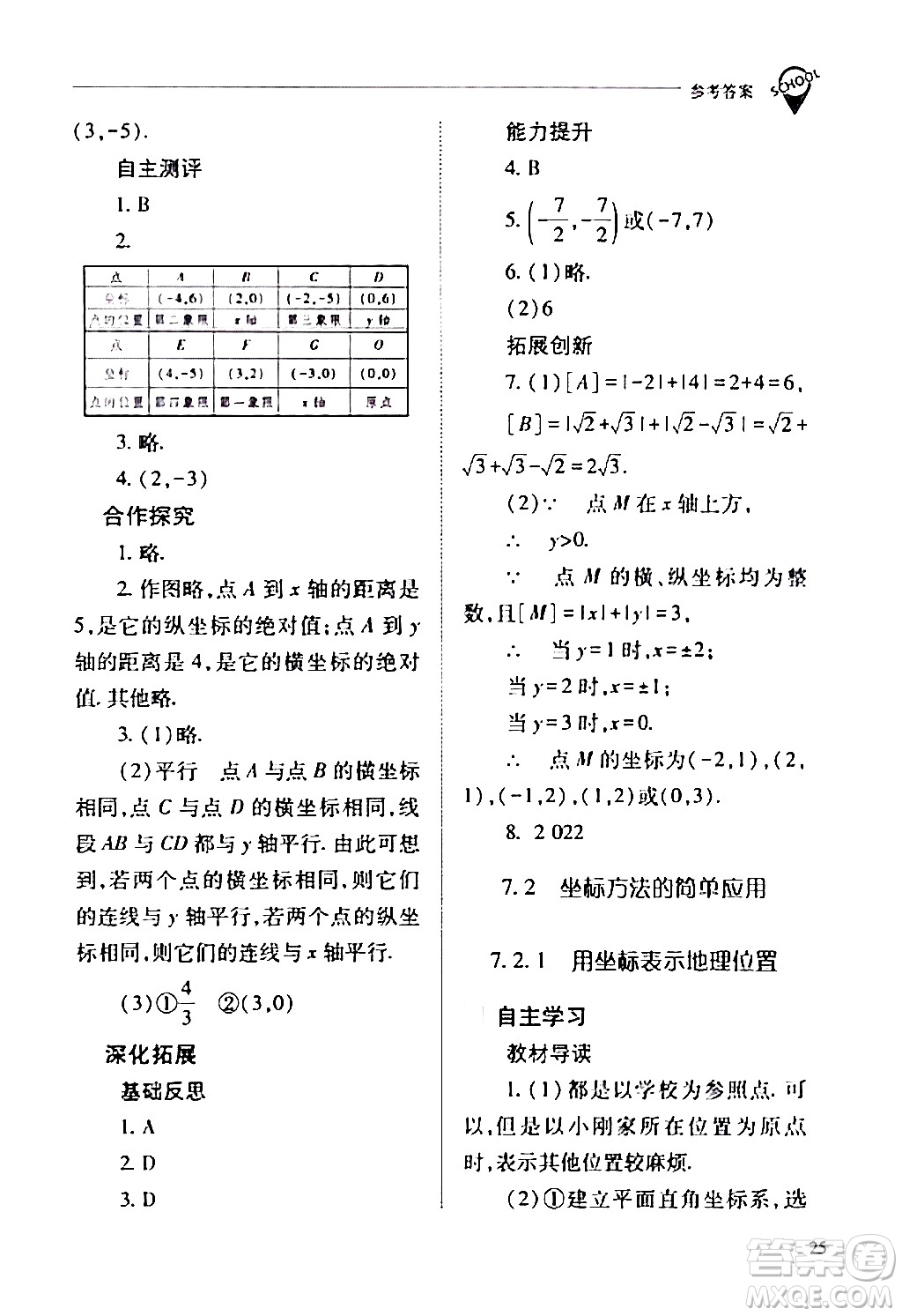 山西教育出版社2024年春新課程問題解決導(dǎo)學(xué)方案七年級(jí)數(shù)學(xué)下冊(cè)人教版答案