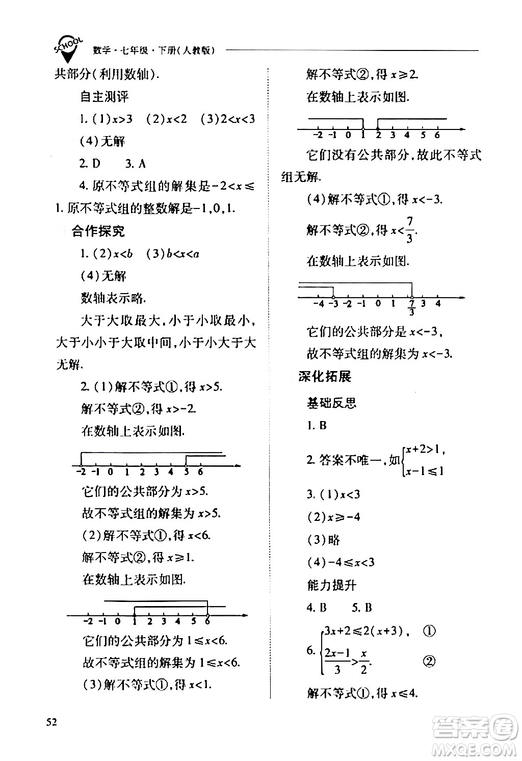 山西教育出版社2024年春新課程問題解決導(dǎo)學(xué)方案七年級(jí)數(shù)學(xué)下冊(cè)人教版答案