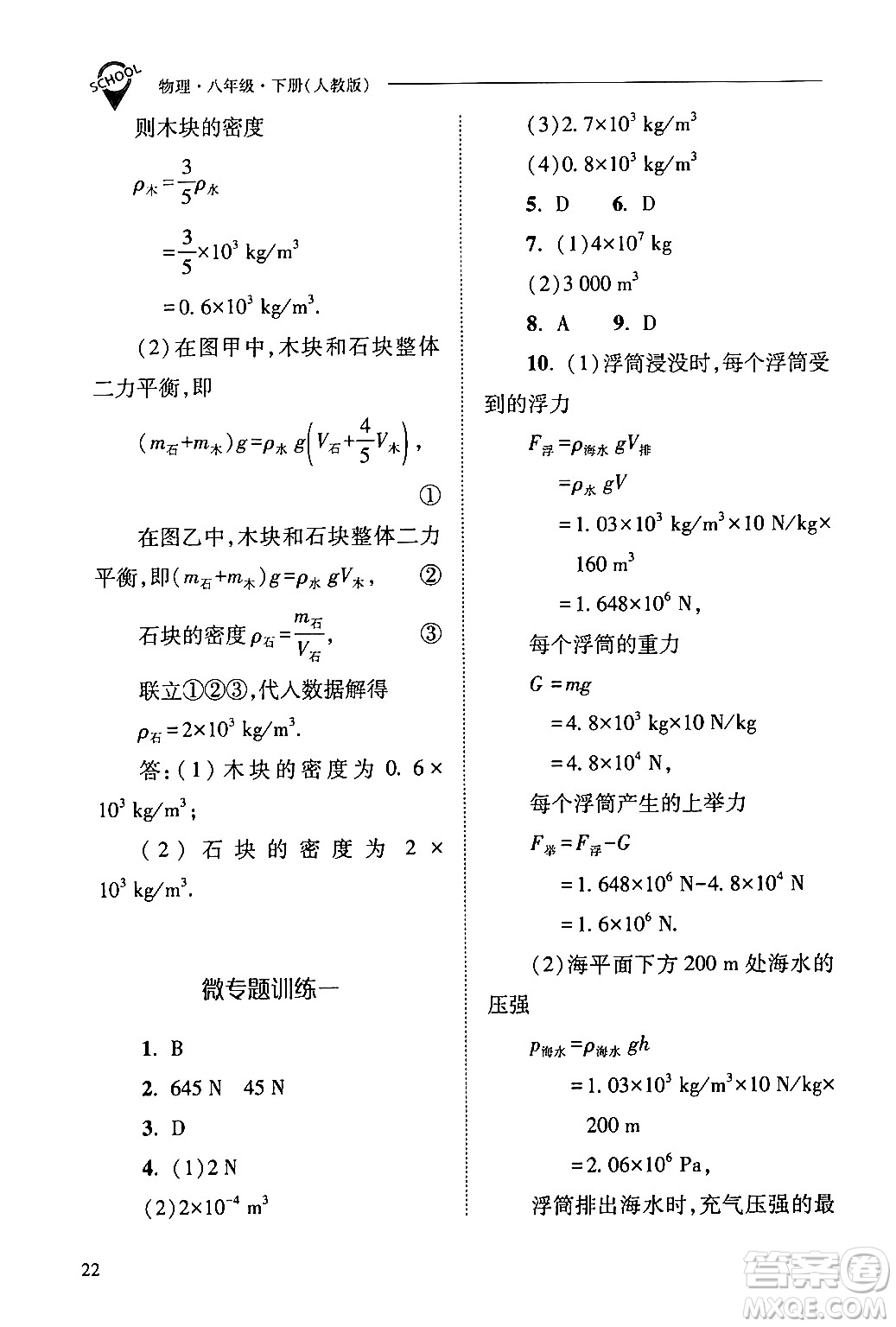 山西教育出版社2024年春新課程問題解決導(dǎo)學(xué)方案八年級物理下冊人教版答案