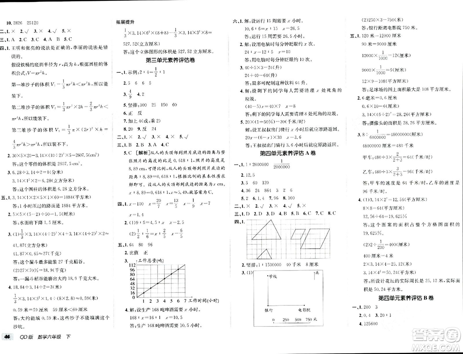 新疆青少年出版社2024年春海淀單元測(cè)試AB卷六年級(jí)數(shù)學(xué)下冊(cè)青島版答案