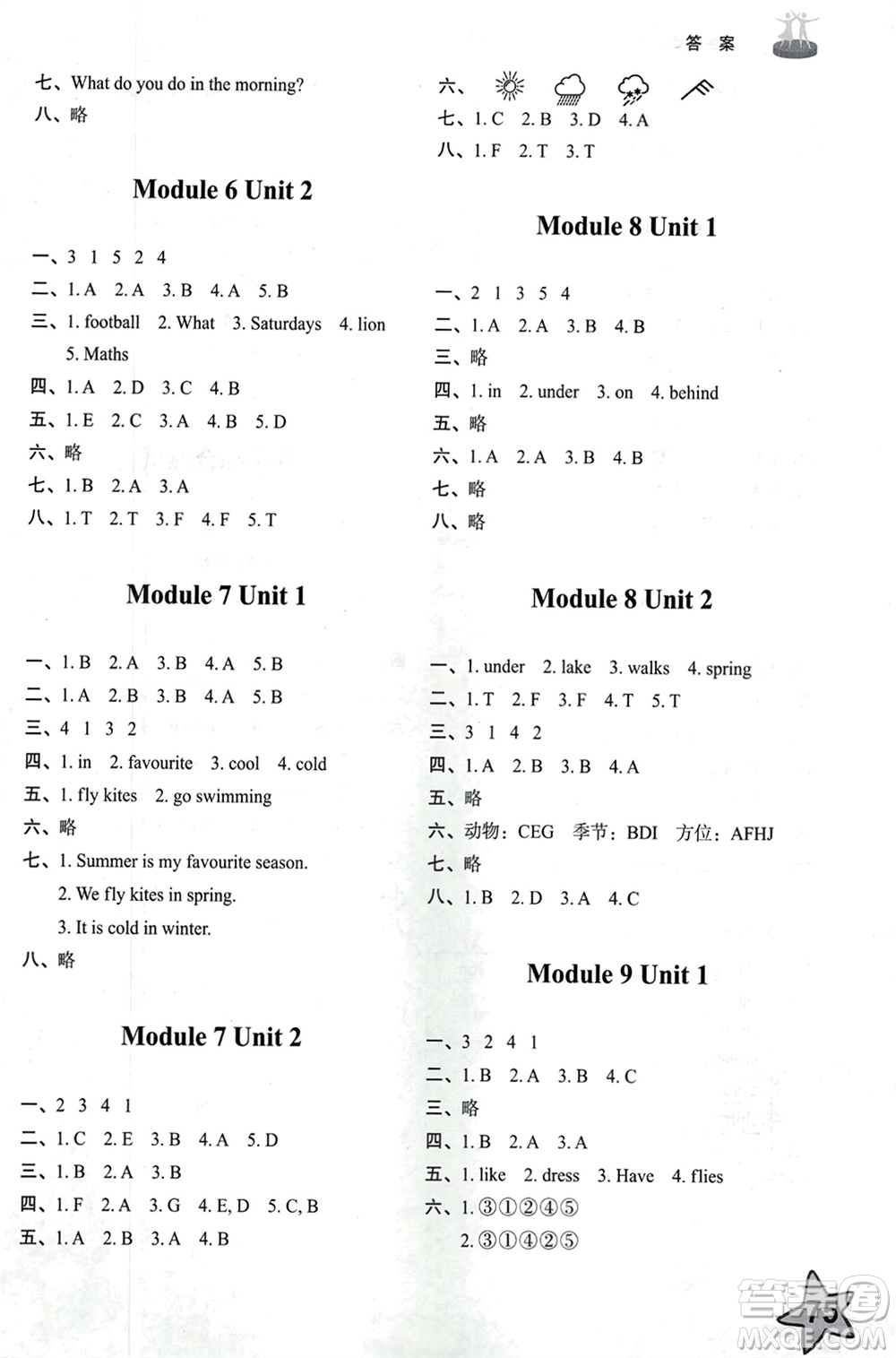 山東友誼出版社2024年春小學(xué)同步練習(xí)冊三年級英語下冊外研版參考答案