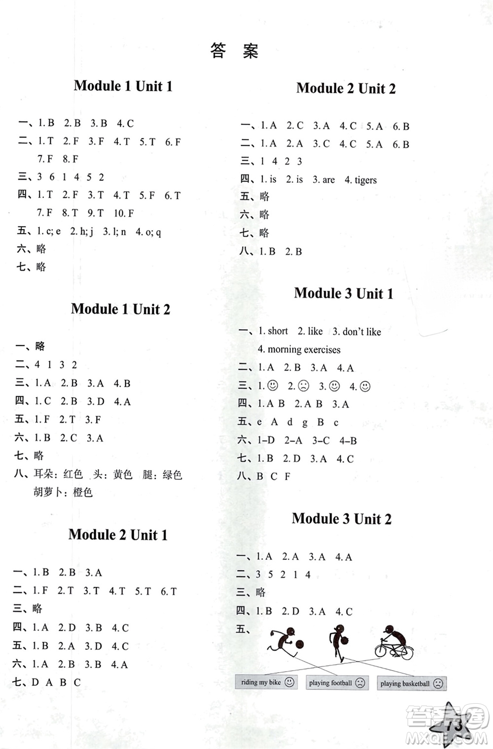 山東友誼出版社2024年春小學(xué)同步練習(xí)冊三年級英語下冊外研版參考答案