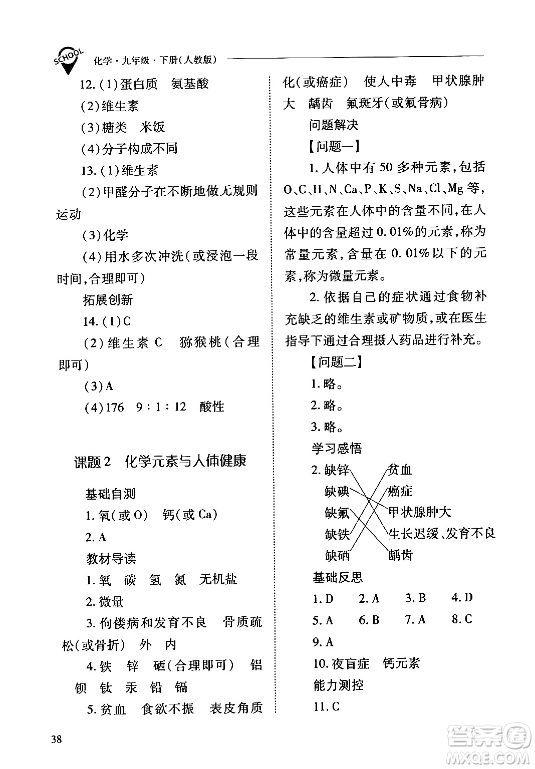 山西教育出版社2024年春新課程問題解決導學方案九年級化學下冊人教版答案