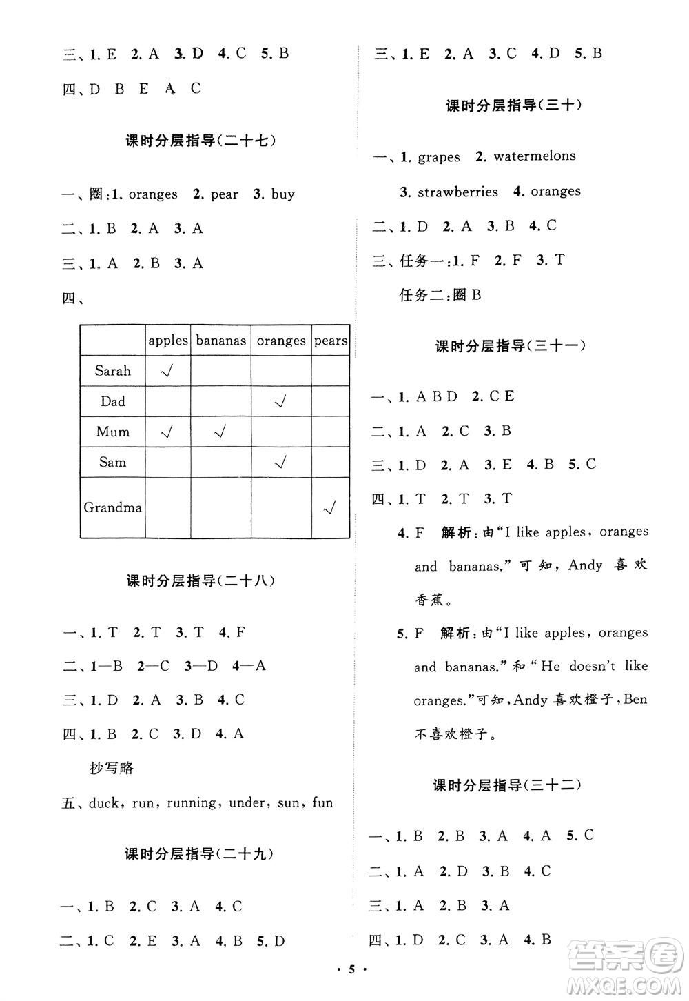 山東教育出版社2024年春小學同步練習冊分層指導三年級英語下冊人教版參考答案