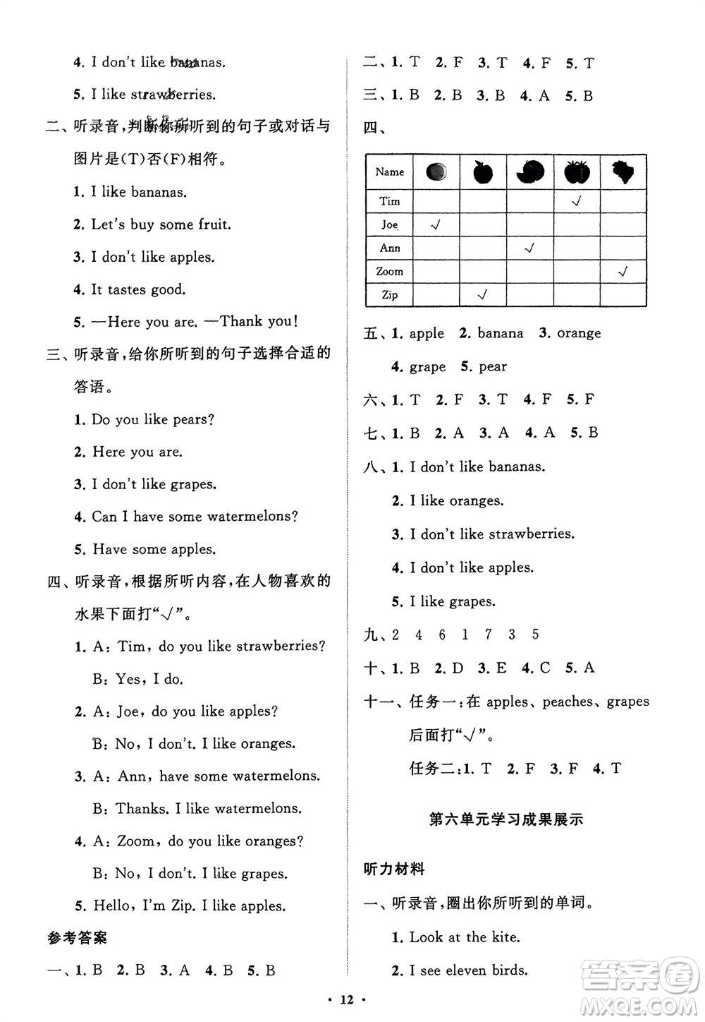 山東教育出版社2024年春小學同步練習冊分層指導三年級英語下冊人教版參考答案