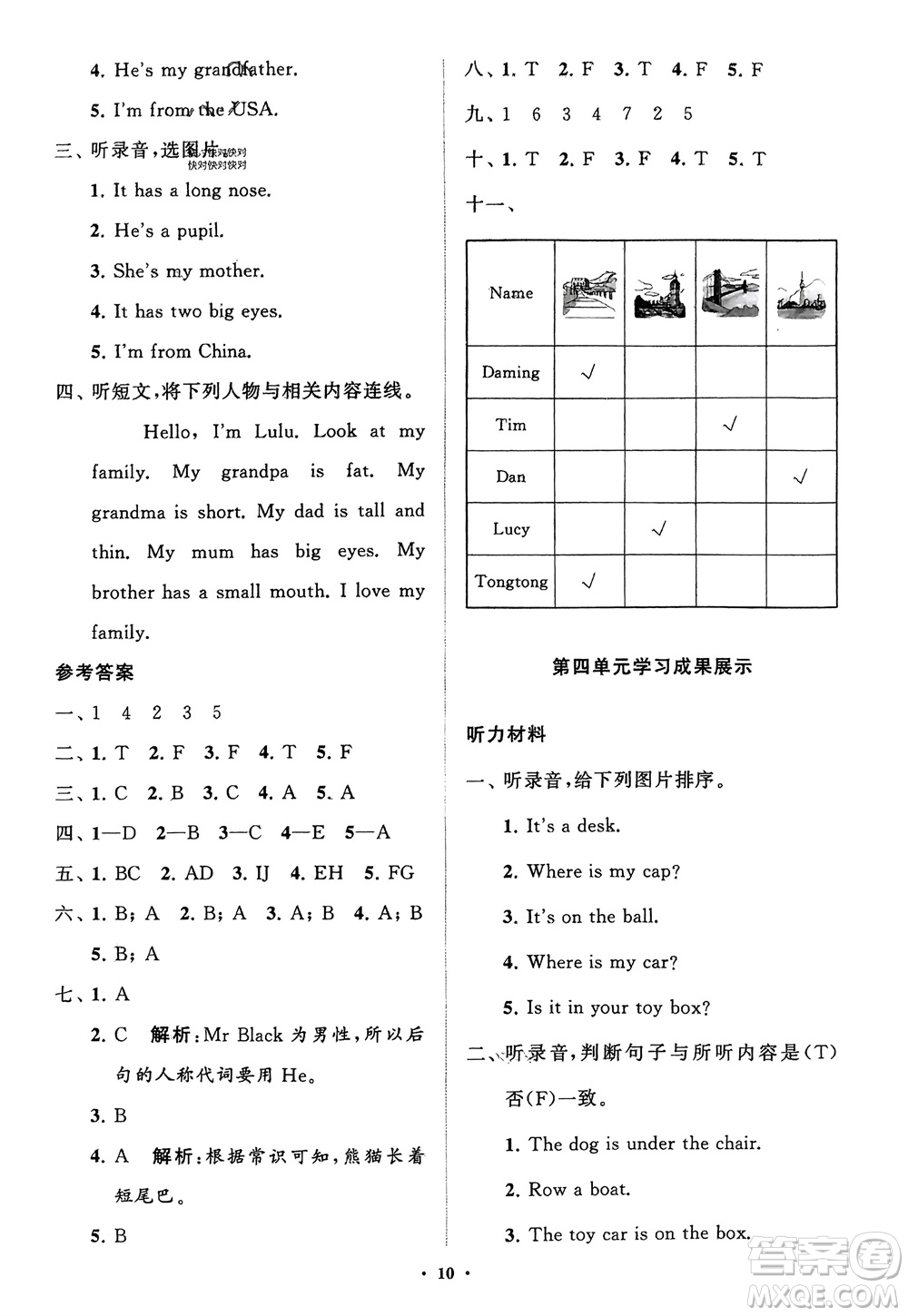 山東教育出版社2024年春小學同步練習冊分層指導三年級英語下冊人教版參考答案