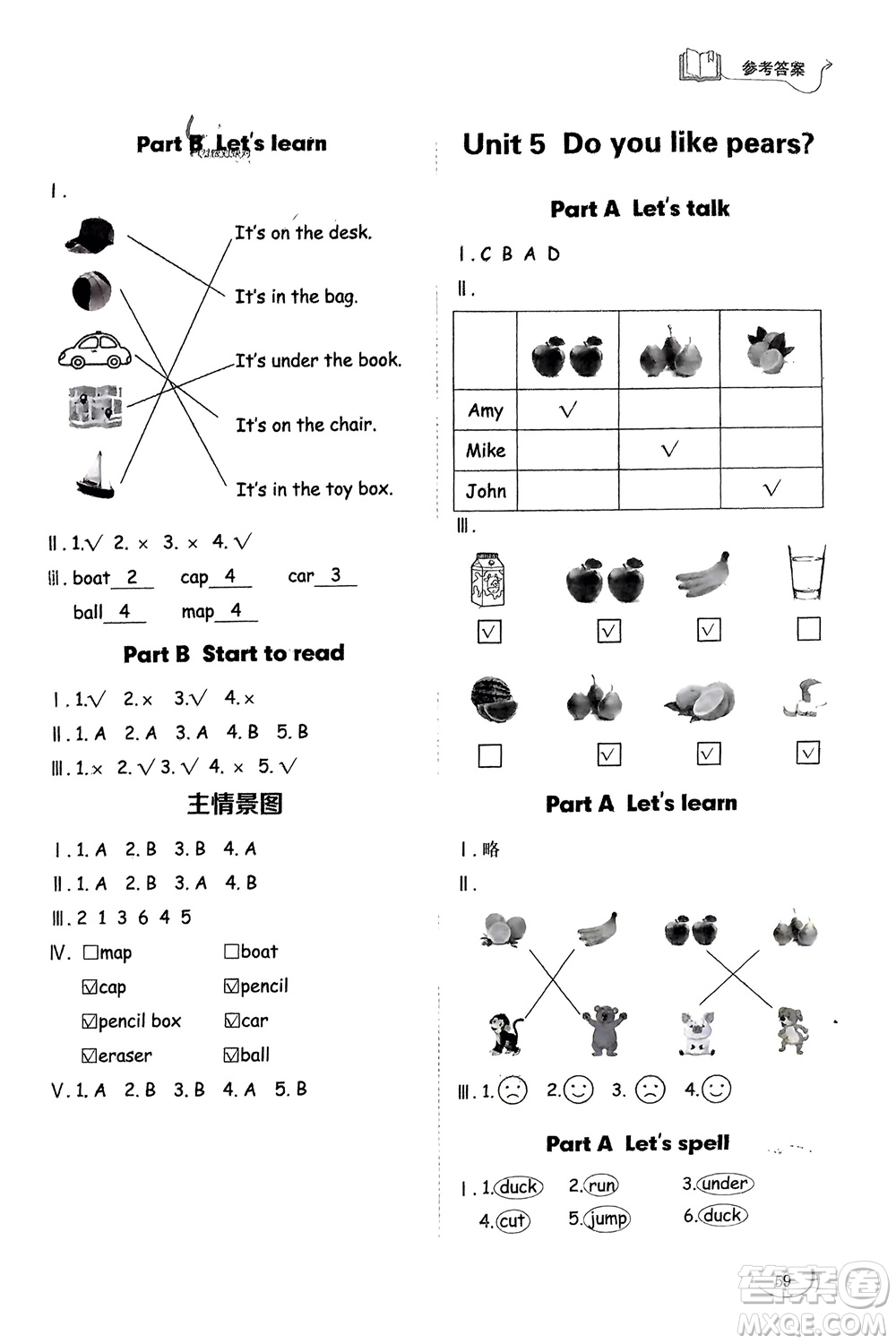 山東技術(shù)出版社2024年春小學(xué)同步練習(xí)冊(cè)三年級(jí)英語下冊(cè)人教版山東專版參考答案