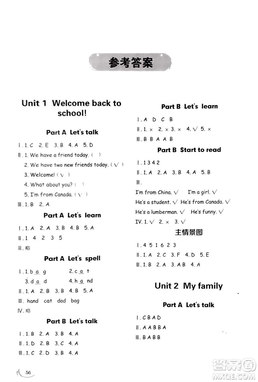 山東技術(shù)出版社2024年春小學(xué)同步練習(xí)冊(cè)三年級(jí)英語下冊(cè)人教版山東專版參考答案