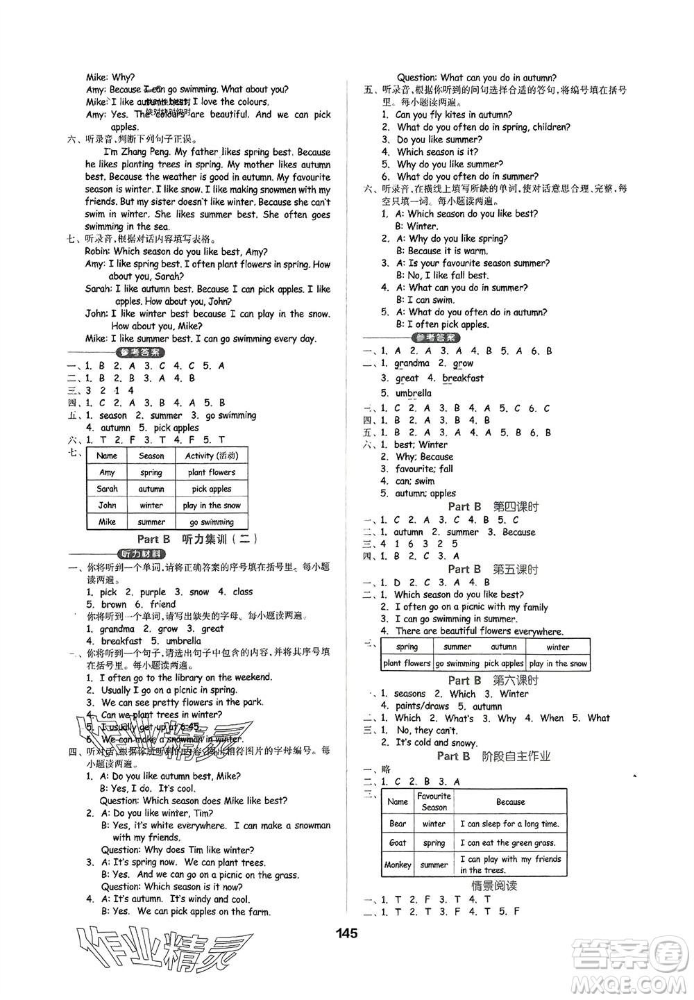 山東科學(xué)技術(shù)出版社2024年春新思維伴你學(xué)五年級英語下冊人教版參考答案