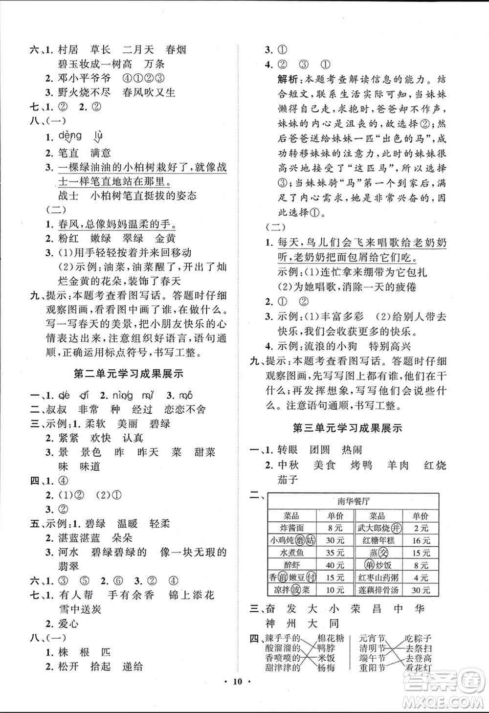 山東教育出版社2024年春小學(xué)同步練習(xí)冊(cè)分層指導(dǎo)二年級(jí)語(yǔ)文下冊(cè)五四制通用版參考答案