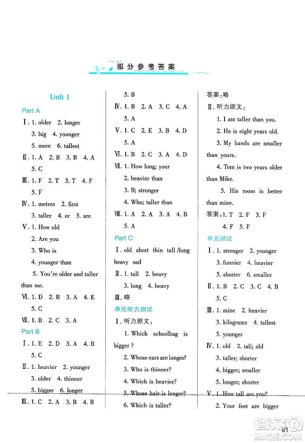 陜西人民教育出版社2024年春學(xué)習(xí)與評(píng)價(jià)六年級(jí)英語(yǔ)下冊(cè)人教版答案