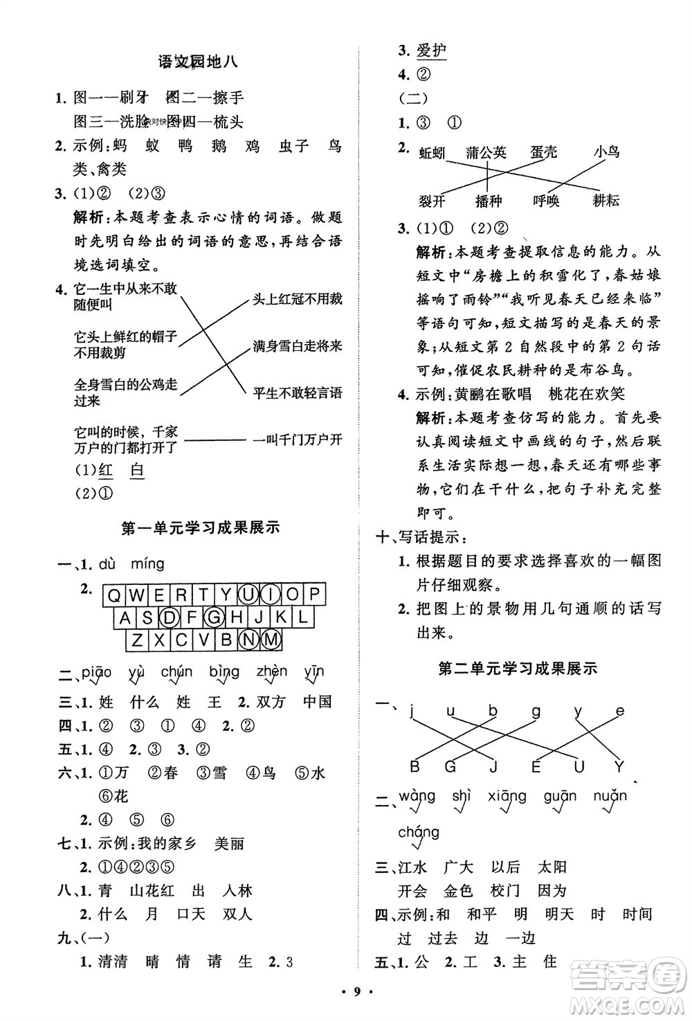 山東教育出版社2024年春小學(xué)同步練習(xí)冊(cè)分層指導(dǎo)一年級(jí)語(yǔ)文下冊(cè)通用版參考答案