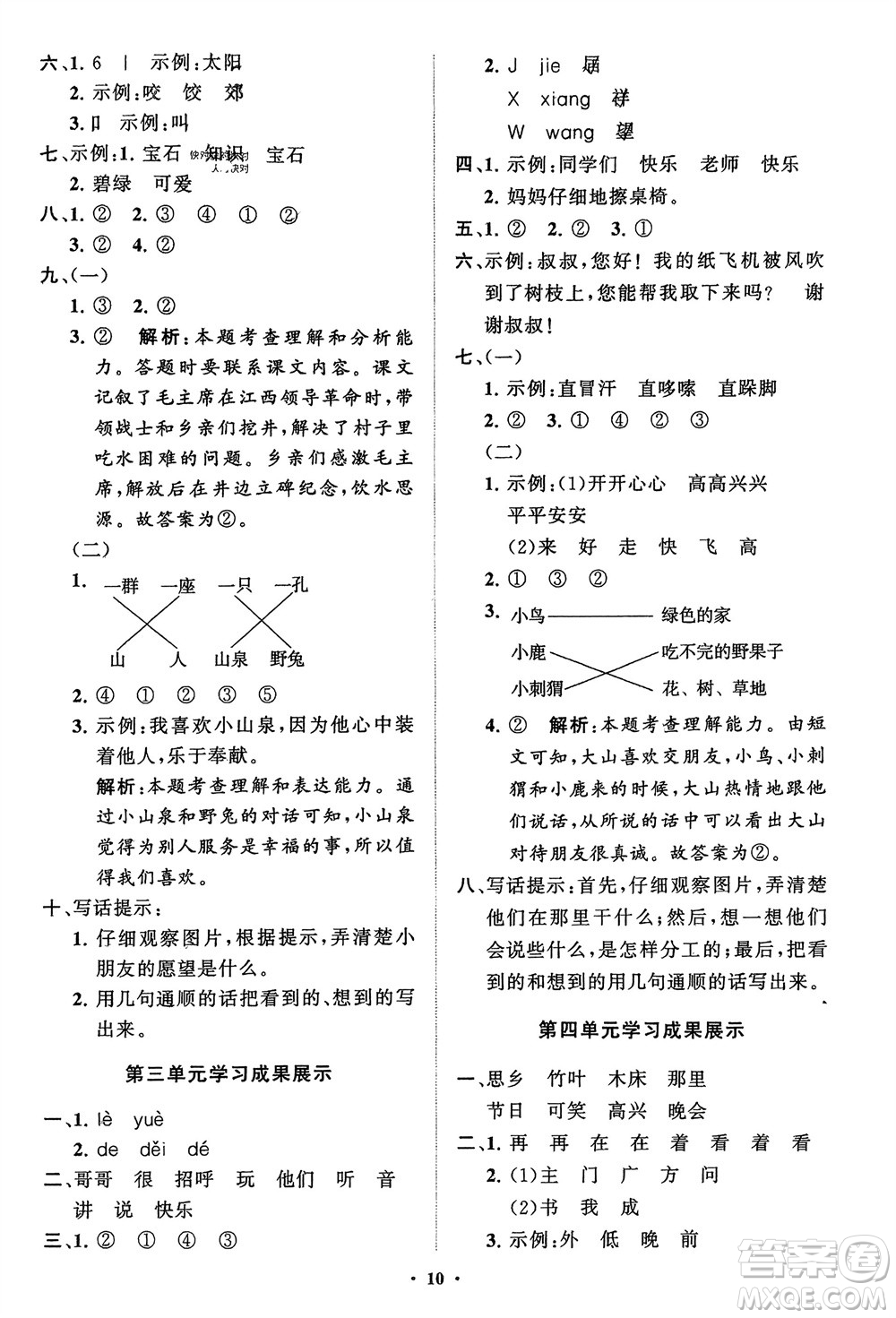 山東教育出版社2024年春小學(xué)同步練習(xí)冊(cè)分層指導(dǎo)一年級(jí)語(yǔ)文下冊(cè)通用版參考答案