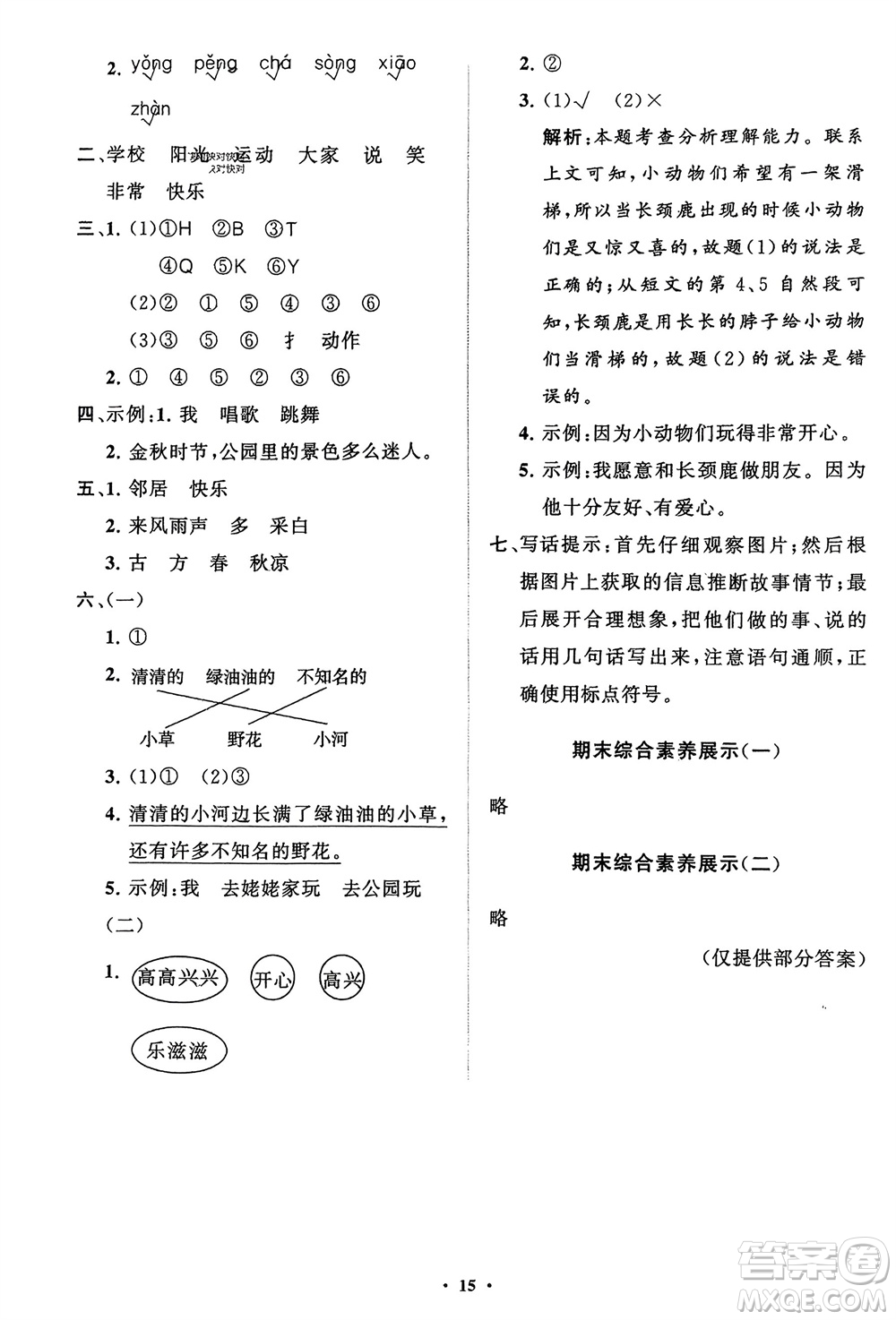 山東教育出版社2024年春小學(xué)同步練習(xí)冊(cè)分層指導(dǎo)一年級(jí)語(yǔ)文下冊(cè)通用版參考答案