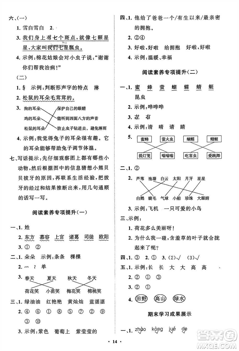 山東教育出版社2024年春小學(xué)同步練習(xí)冊(cè)分層指導(dǎo)一年級(jí)語(yǔ)文下冊(cè)通用版參考答案