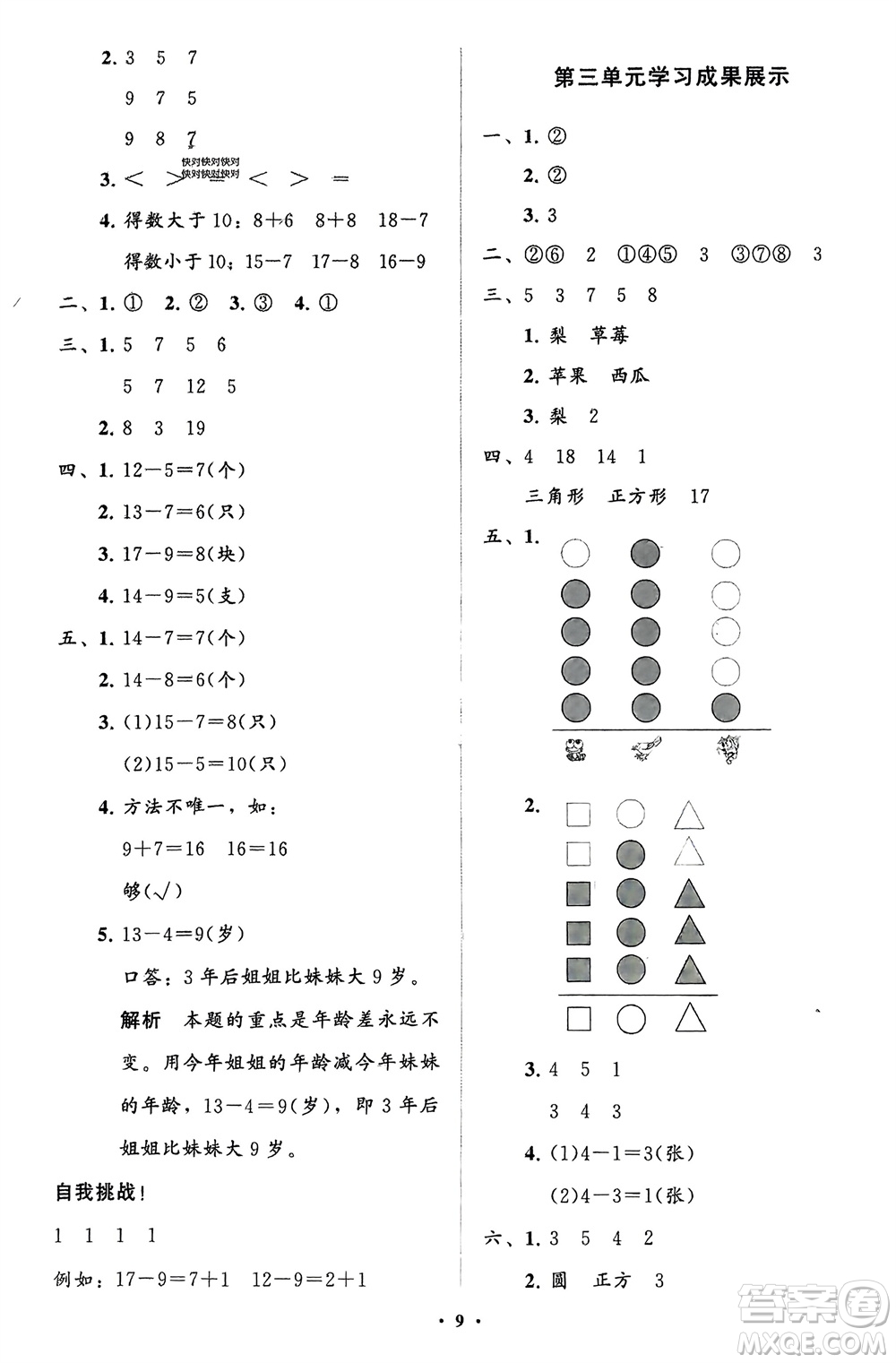 山東教育出版社2024年春小學(xué)同步練習(xí)冊(cè)分層指導(dǎo)一年級(jí)數(shù)學(xué)下冊(cè)人教版參考答案