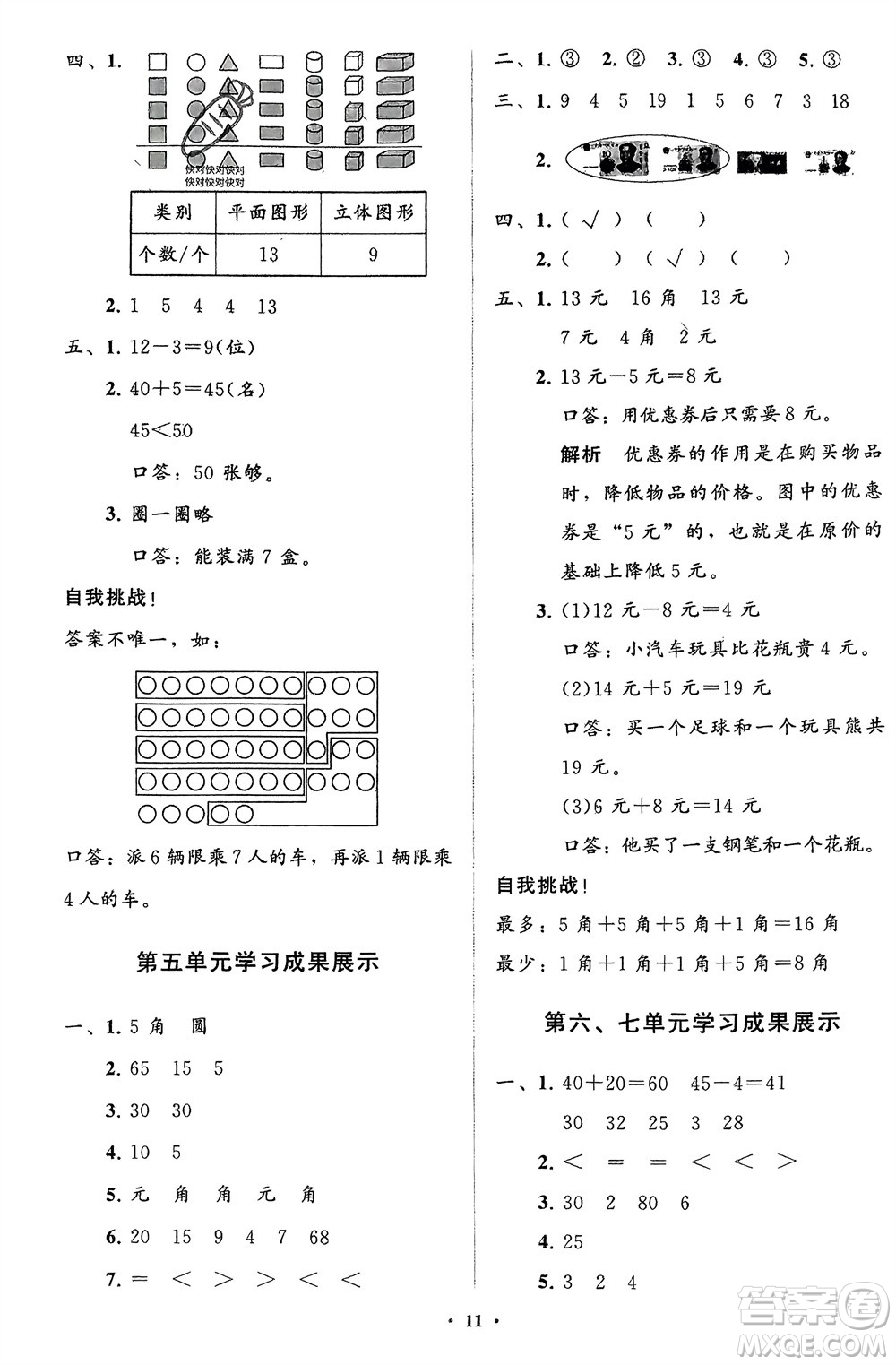 山東教育出版社2024年春小學(xué)同步練習(xí)冊(cè)分層指導(dǎo)一年級(jí)數(shù)學(xué)下冊(cè)人教版參考答案