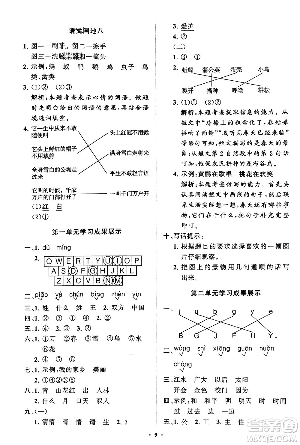 山東教育出版社2024年春小學(xué)同步練習(xí)冊(cè)分層指導(dǎo)一年級(jí)語文下冊(cè)五四制通用版參考答案