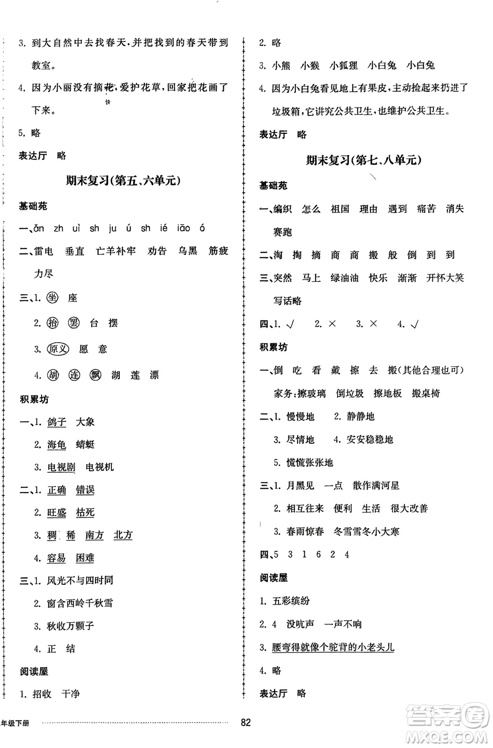 山東科學(xué)技術(shù)出版社2024年春同步練習(xí)冊配套單元自測卷二年級(jí)語文下冊通用版參考答案