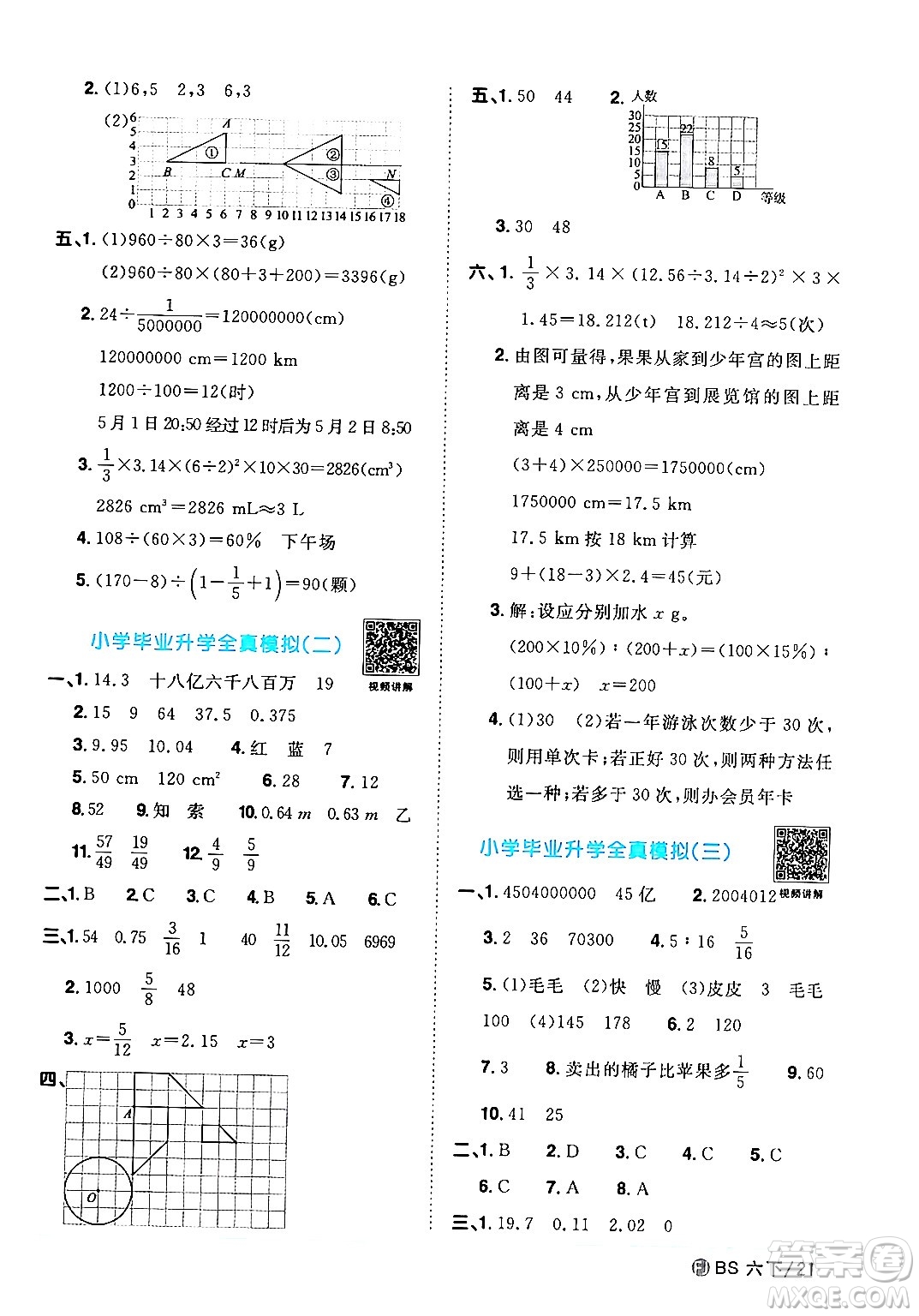 江西教育出版社2024年春陽光同學(xué)課時優(yōu)化作業(yè)六年級數(shù)學(xué)下冊北師大版福建專版答案