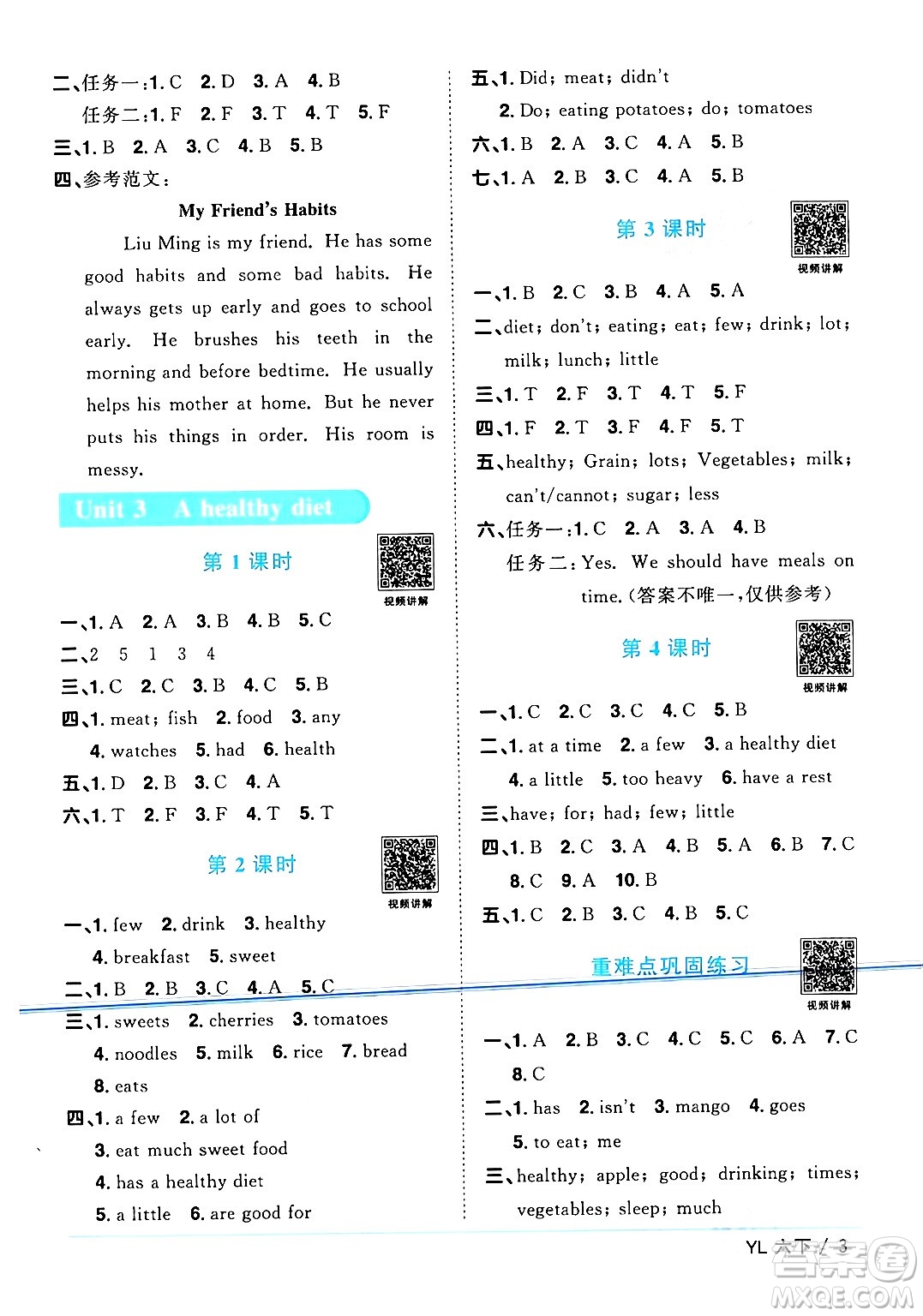 江西教育出版社2024年春陽(yáng)光同學(xué)課時(shí)優(yōu)化作業(yè)六年級(jí)英語(yǔ)下冊(cè)譯林版江蘇專版答案