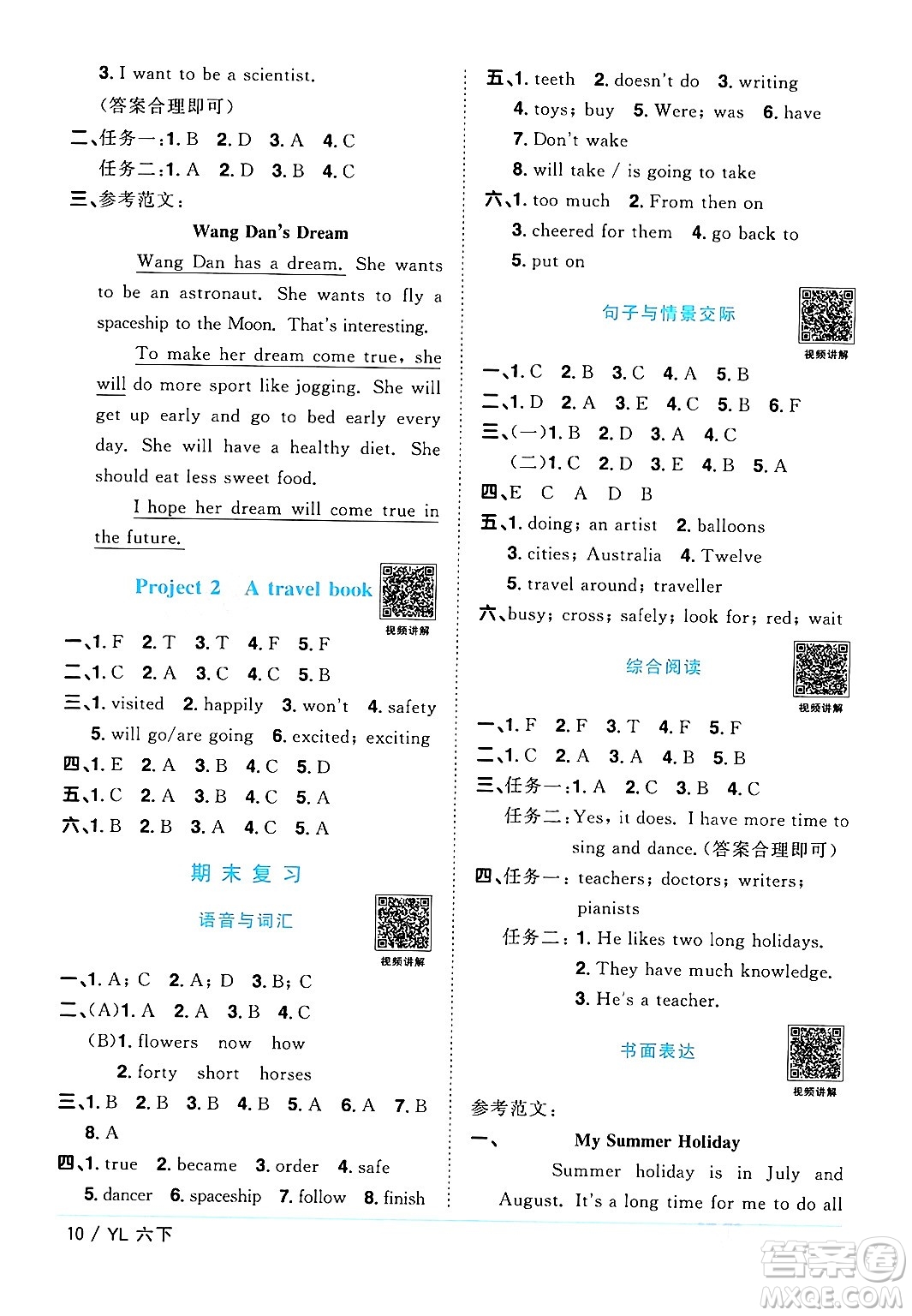 江西教育出版社2024年春陽(yáng)光同學(xué)課時(shí)優(yōu)化作業(yè)六年級(jí)英語(yǔ)下冊(cè)譯林版江蘇專版答案