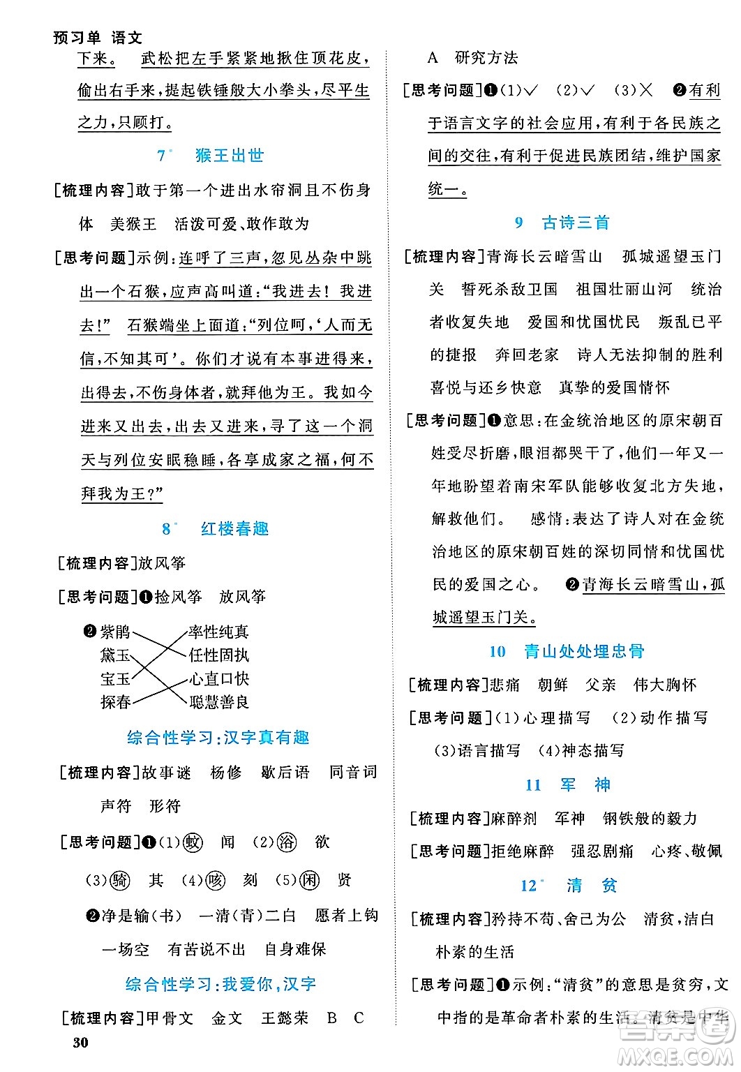 福建少年兒童出版社2024年春陽光同學(xué)課時(shí)優(yōu)化作業(yè)五年級語文下冊福建專版答案